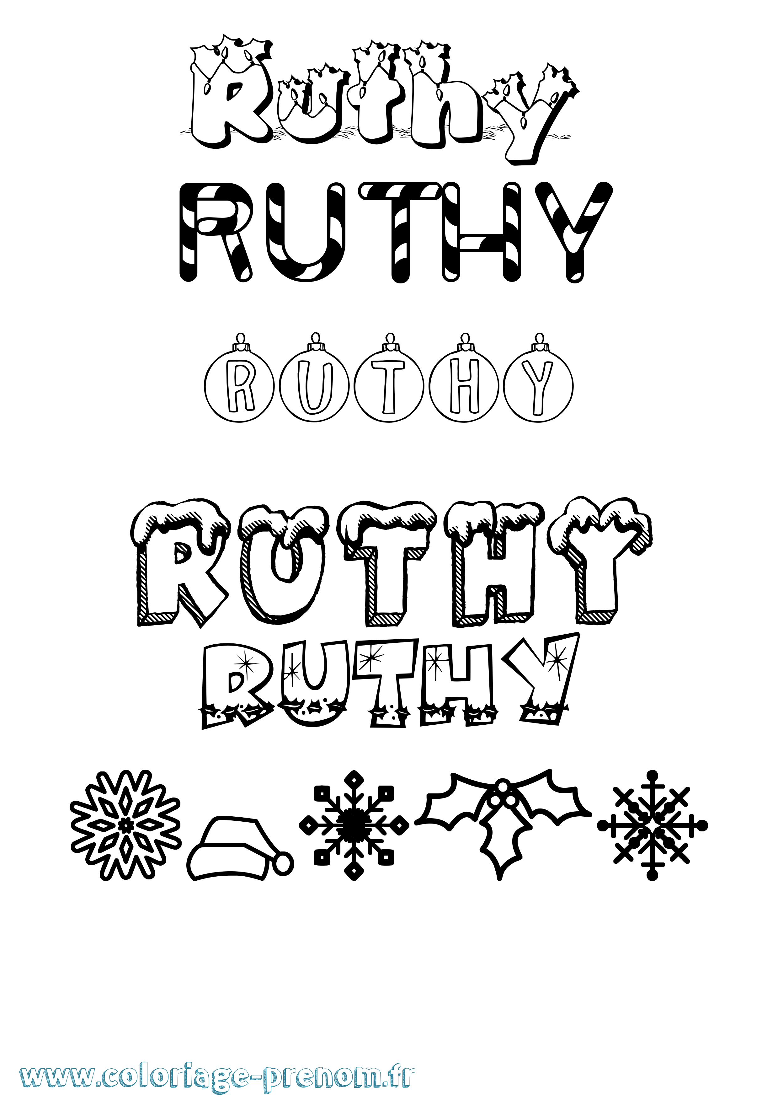 Coloriage Ruthy Noël Coloriage prénom Ruthy Noël