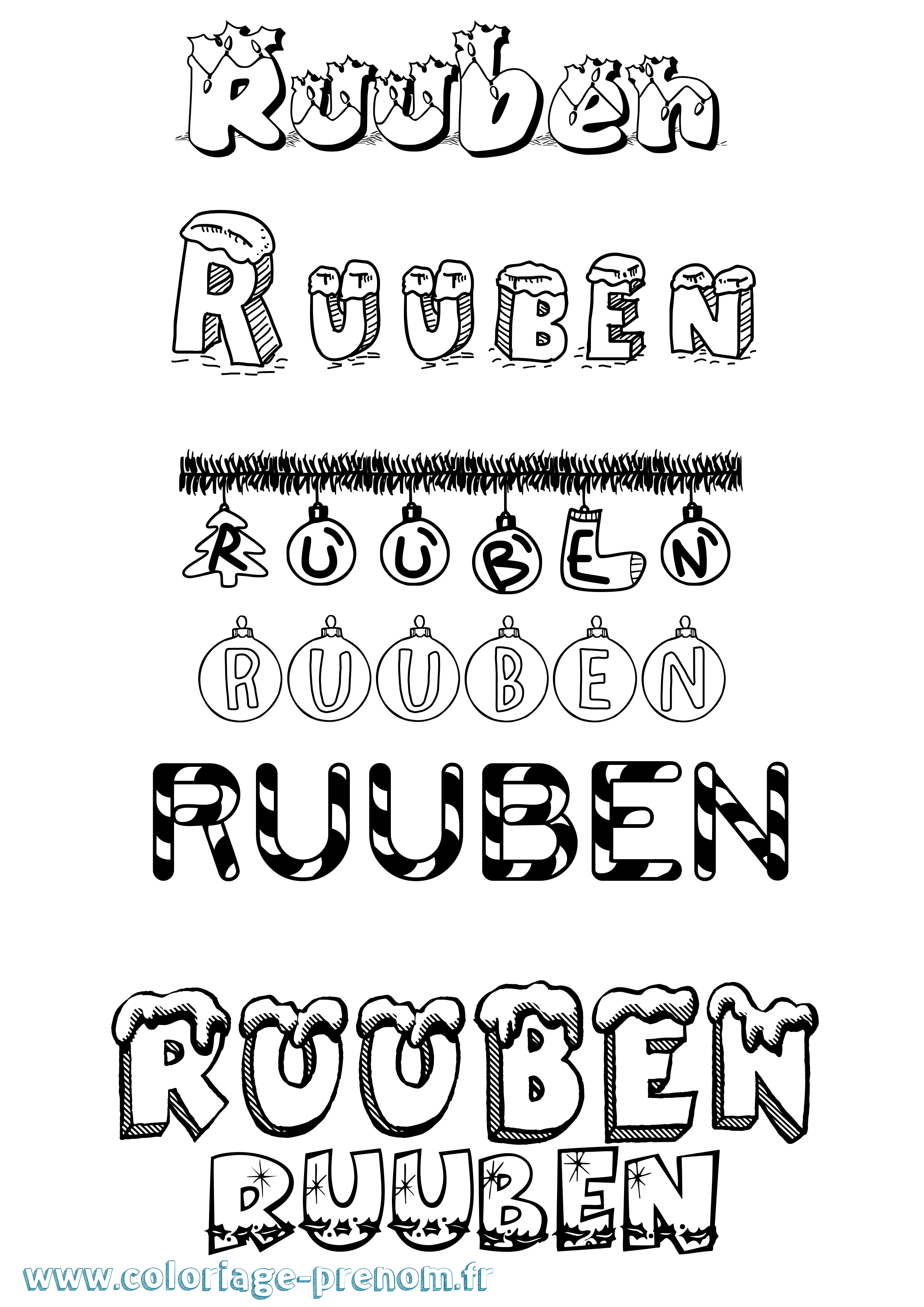 Coloriage Ruuben Noël Coloriage prénom Ruuben Noël