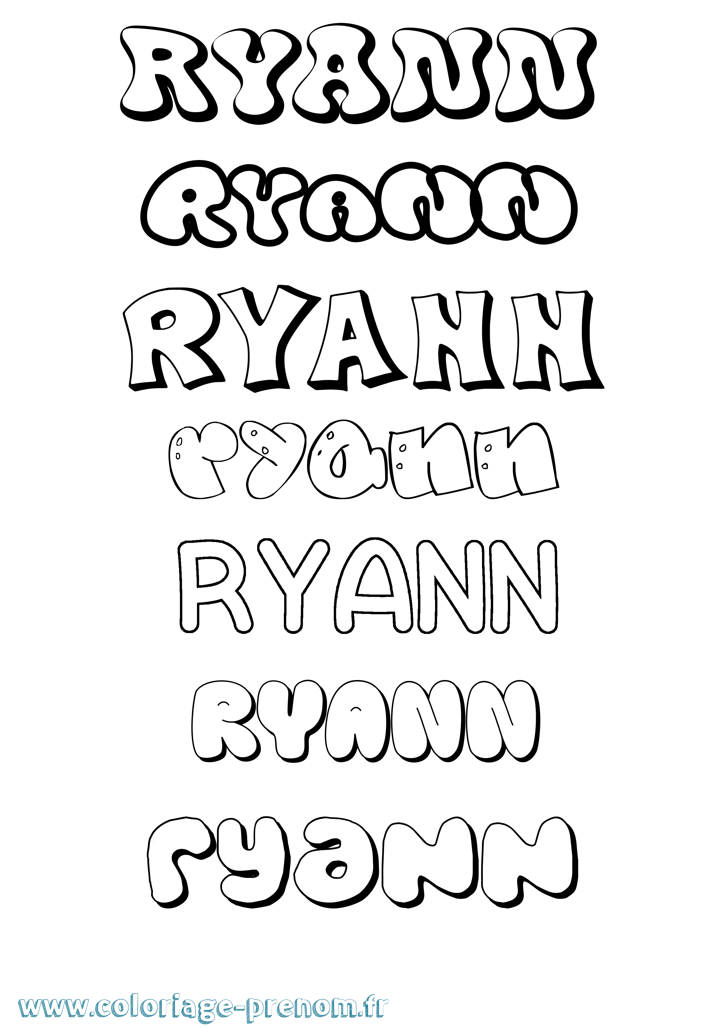 Coloriage Ryann Bubble Coloriage prénom Ryann Bubble