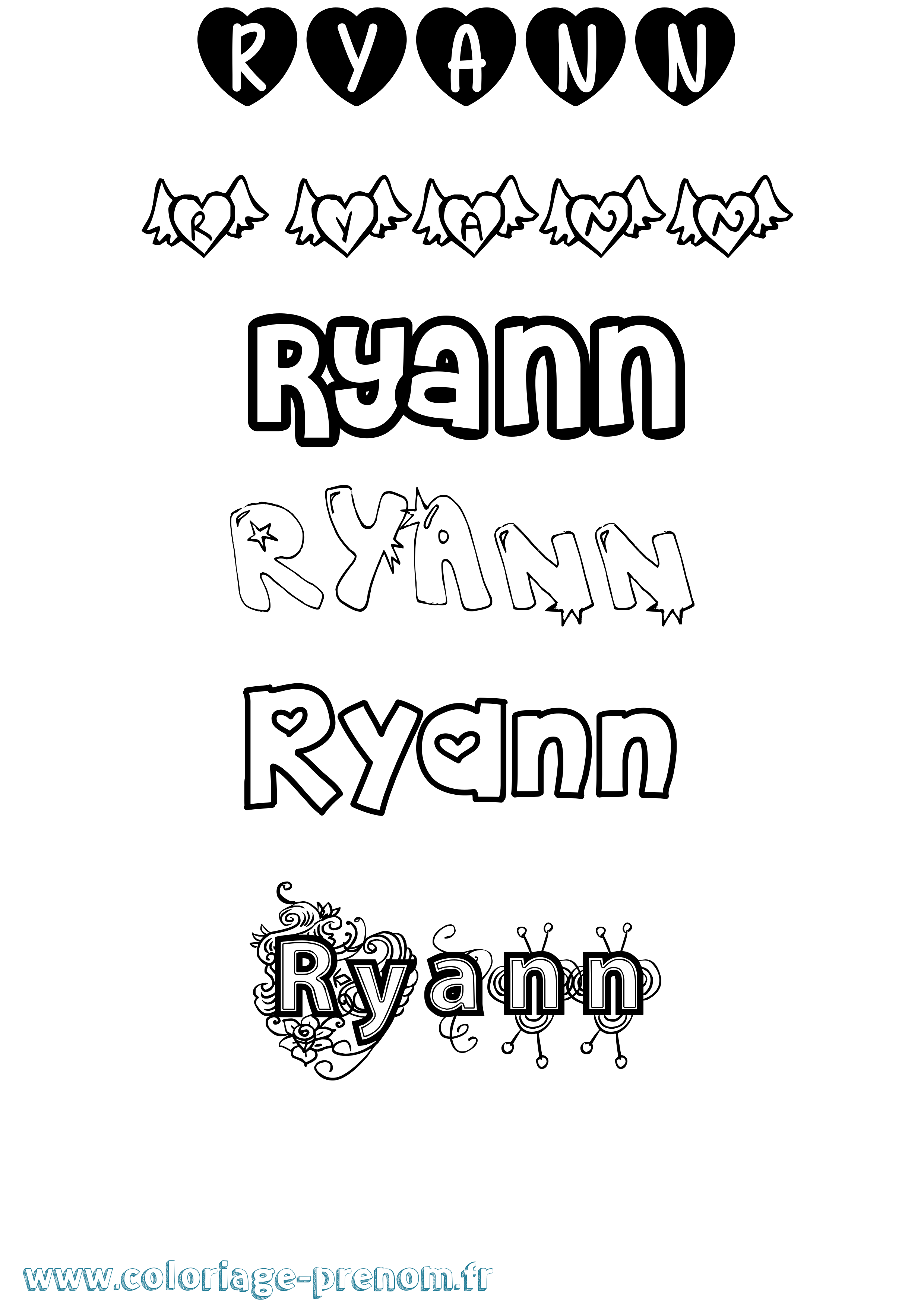 Coloriage Ryann Girly Coloriage prénom Ryann Girly