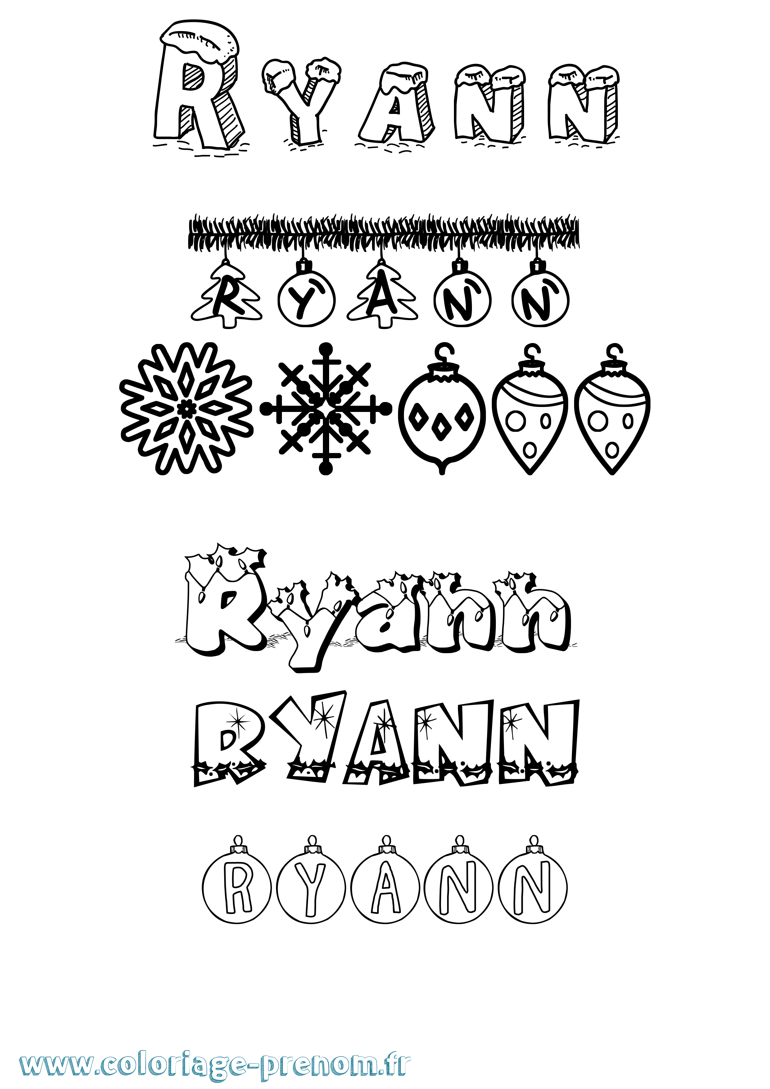 Coloriage Ryann Noël Coloriage prénom Ryann Noël