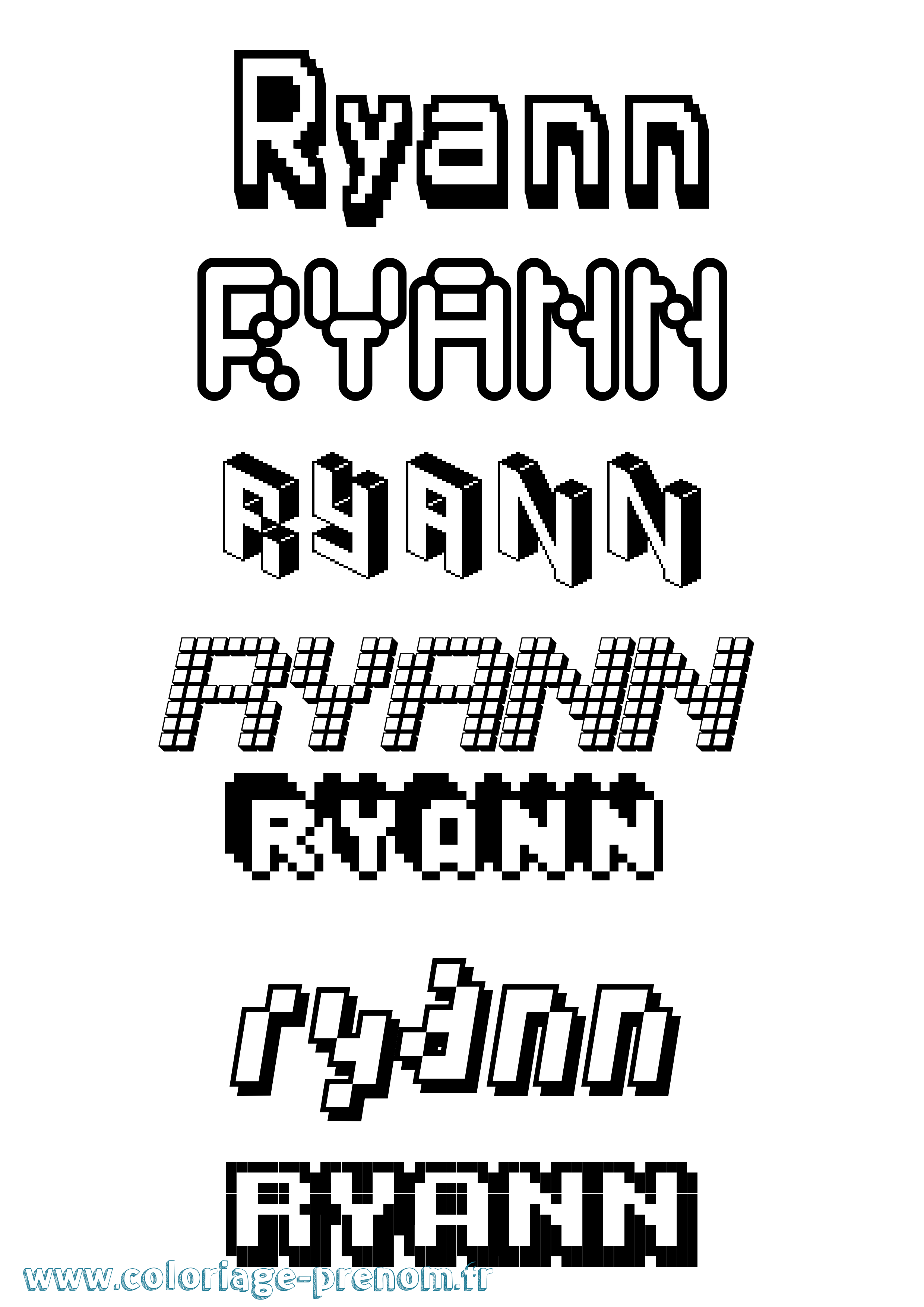 Coloriage Ryann Pixel Coloriage prénom Ryann Pixel