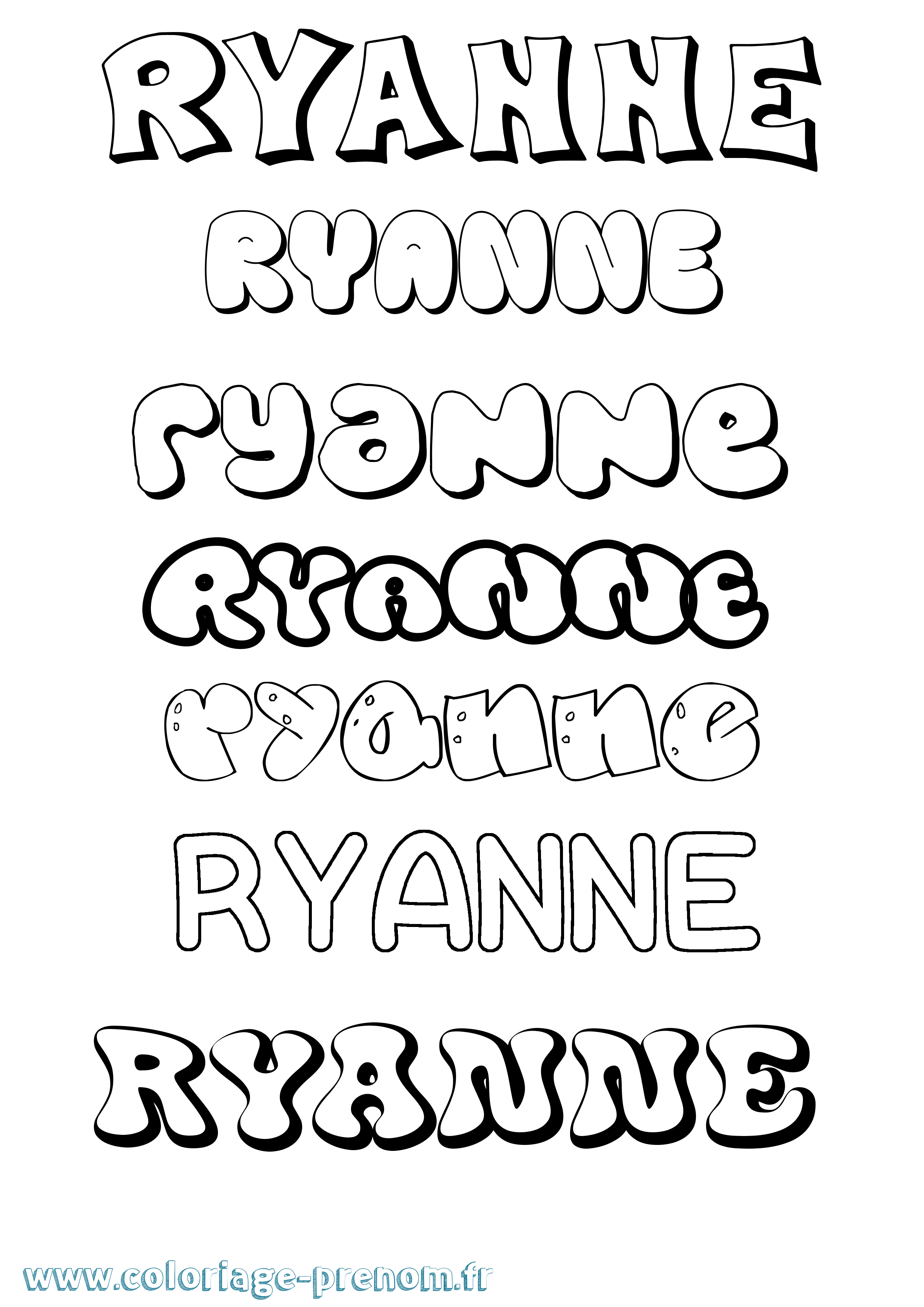 Coloriage Ryanne Bubble Coloriage prénom Ryanne Bubble