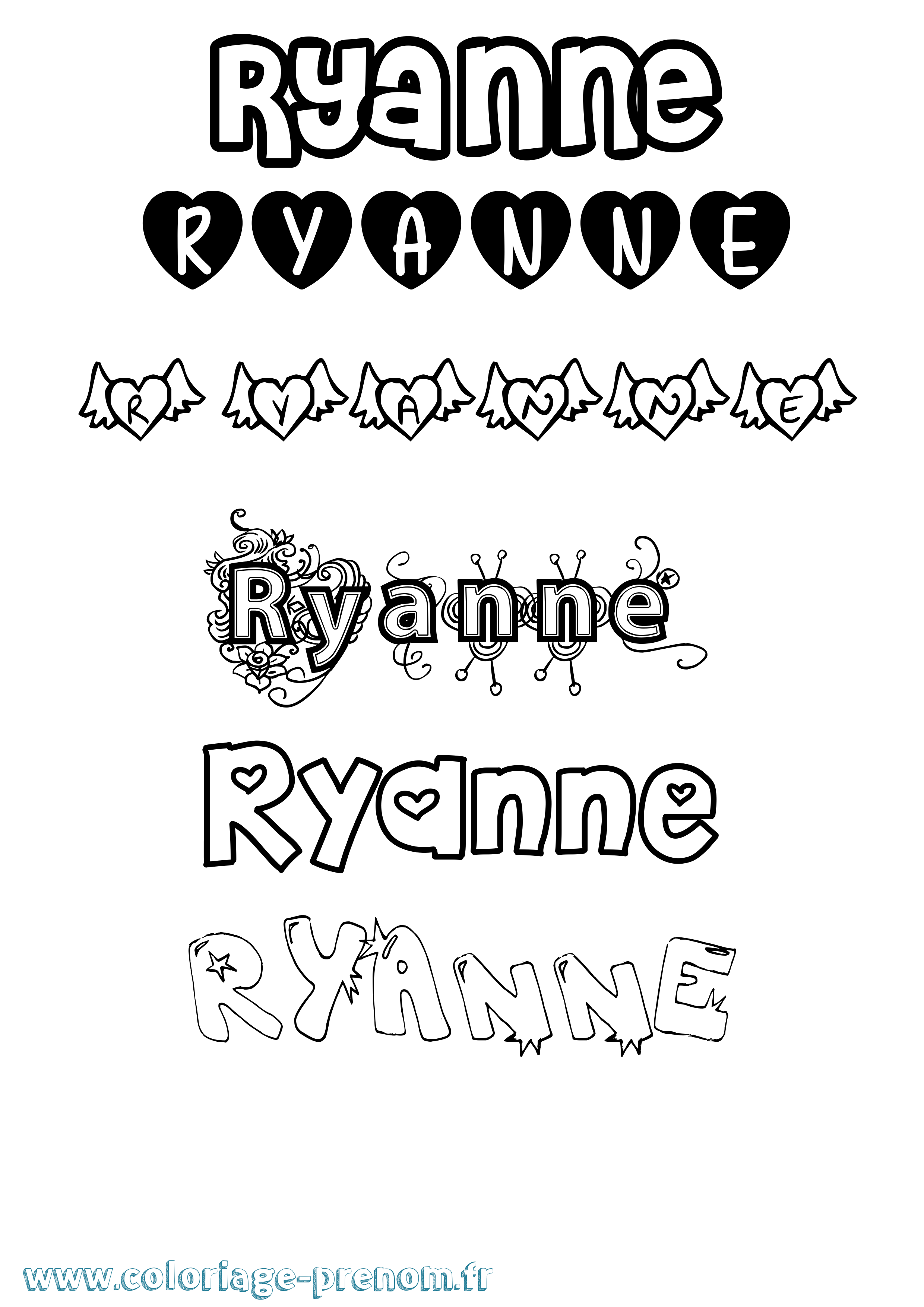 Coloriage Ryanne Girly Coloriage prénom Ryanne Girly
