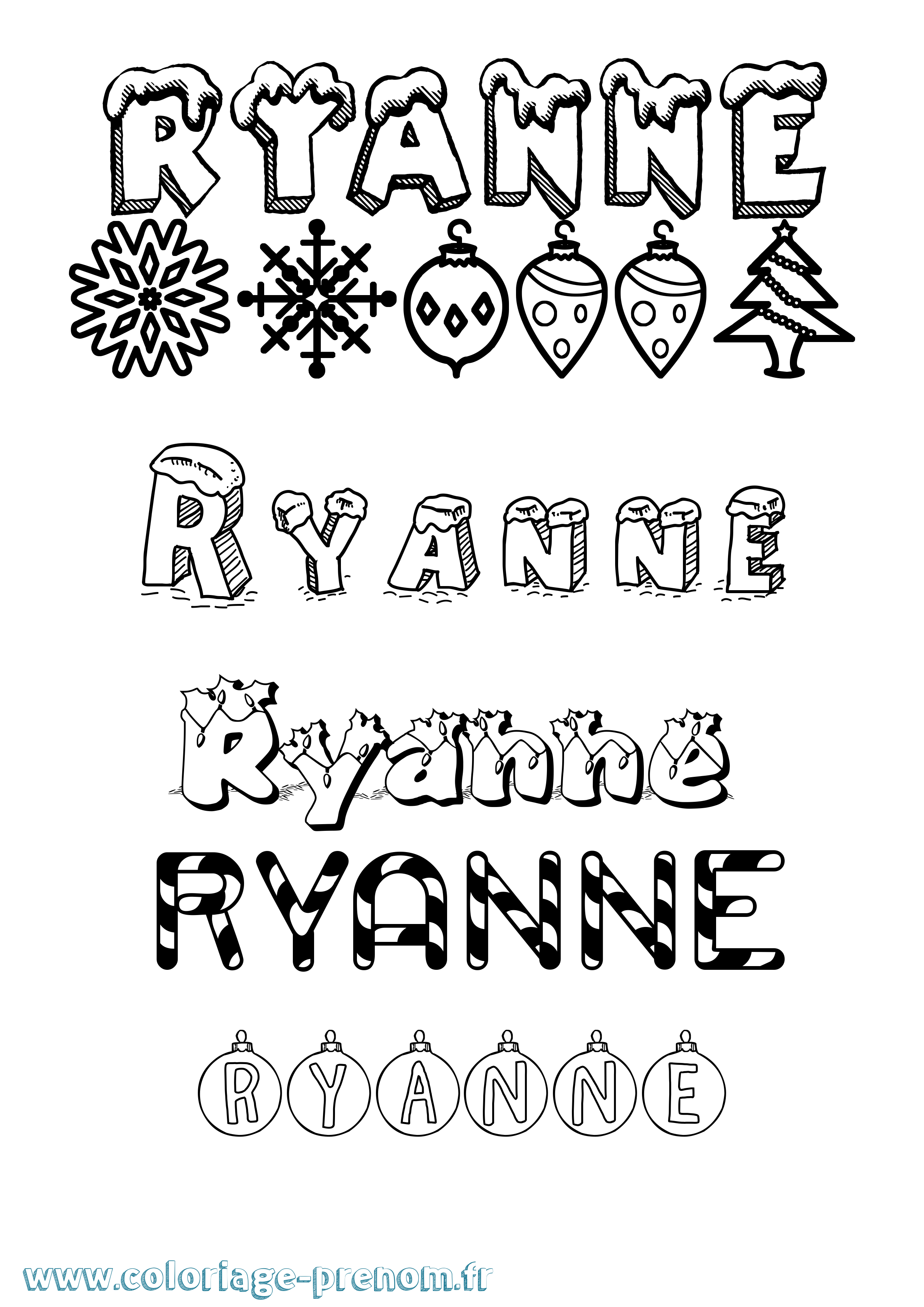 Coloriage Ryanne Noël Coloriage prénom Ryanne Noël