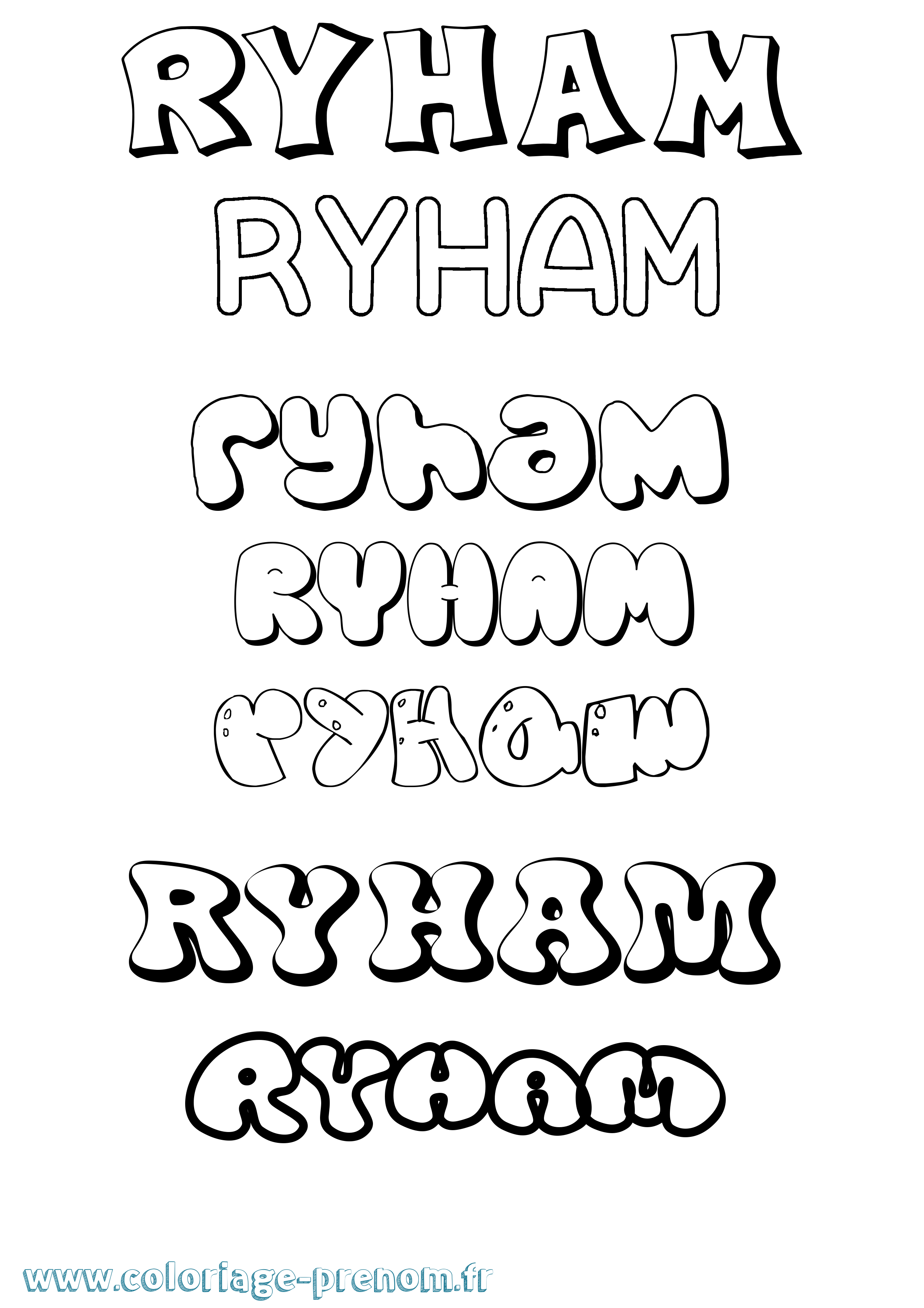 Coloriage Ryham Bubble Coloriage prénom Ryham Bubble