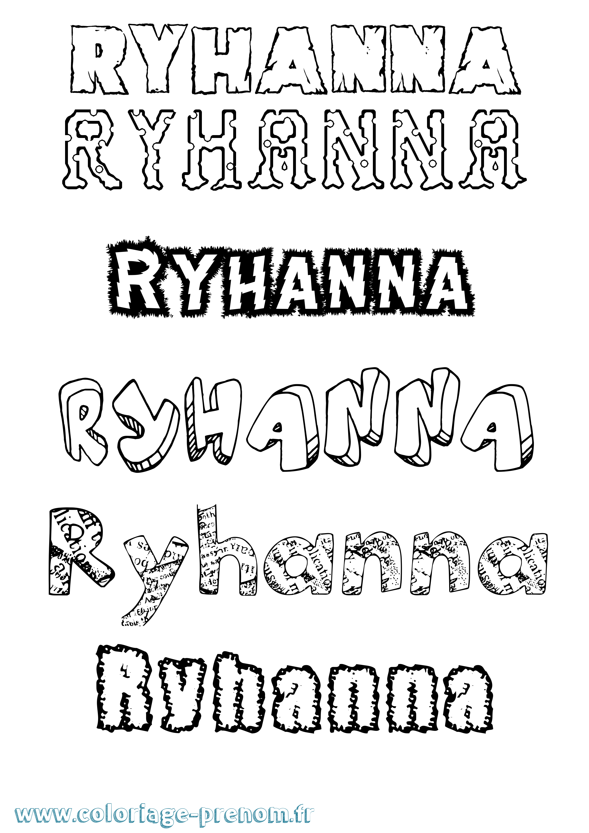 Coloriage Ryhanna Destructuré Coloriage prénom Ryhanna Destructuré