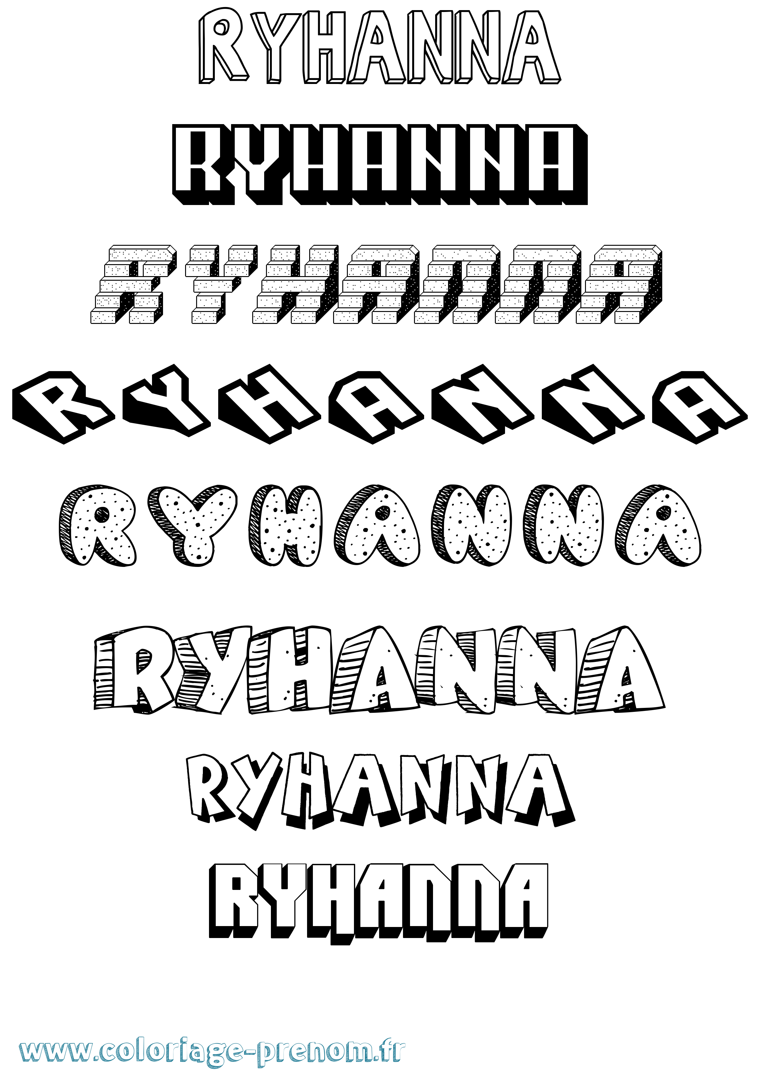 Coloriage Ryhanna Effet 3D Coloriage prénom Ryhanna Effet 3D