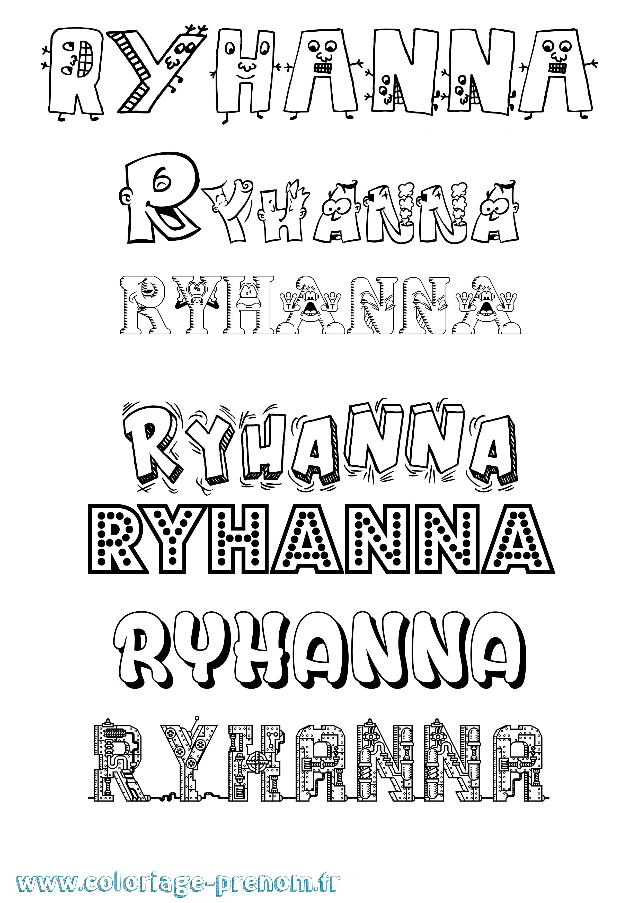 Coloriage Ryhanna Fun Coloriage prénom Ryhanna Fun