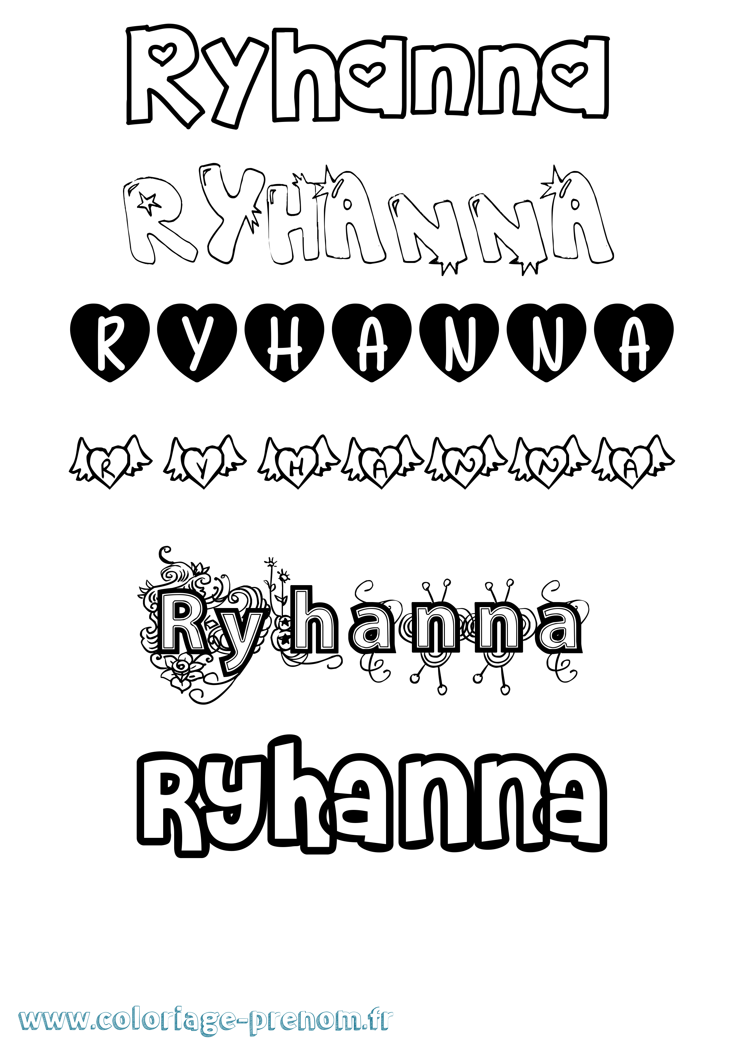 Coloriage Ryhanna Girly Coloriage prénom Ryhanna Girly