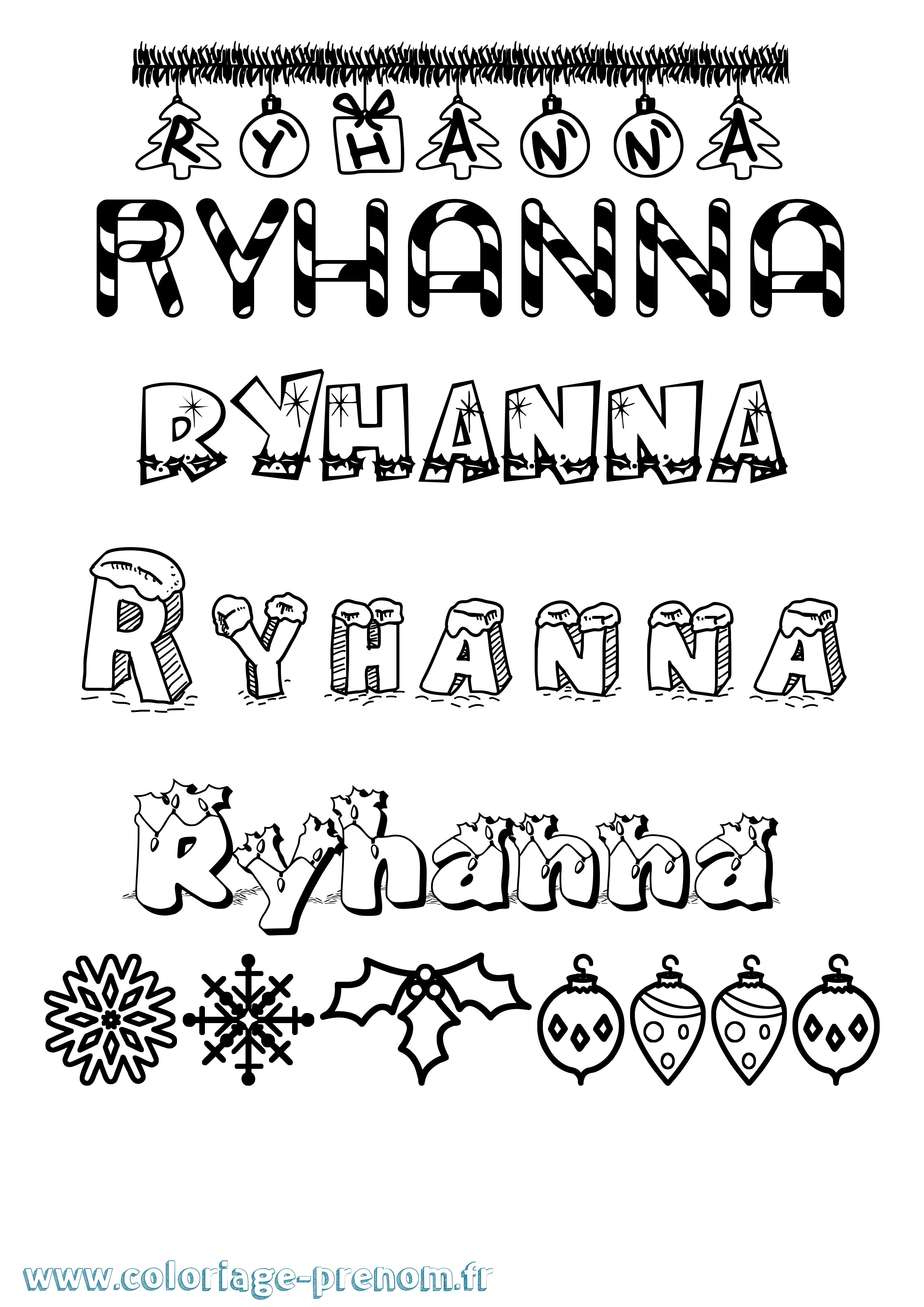 Coloriage Ryhanna Noël Coloriage prénom Ryhanna Noël