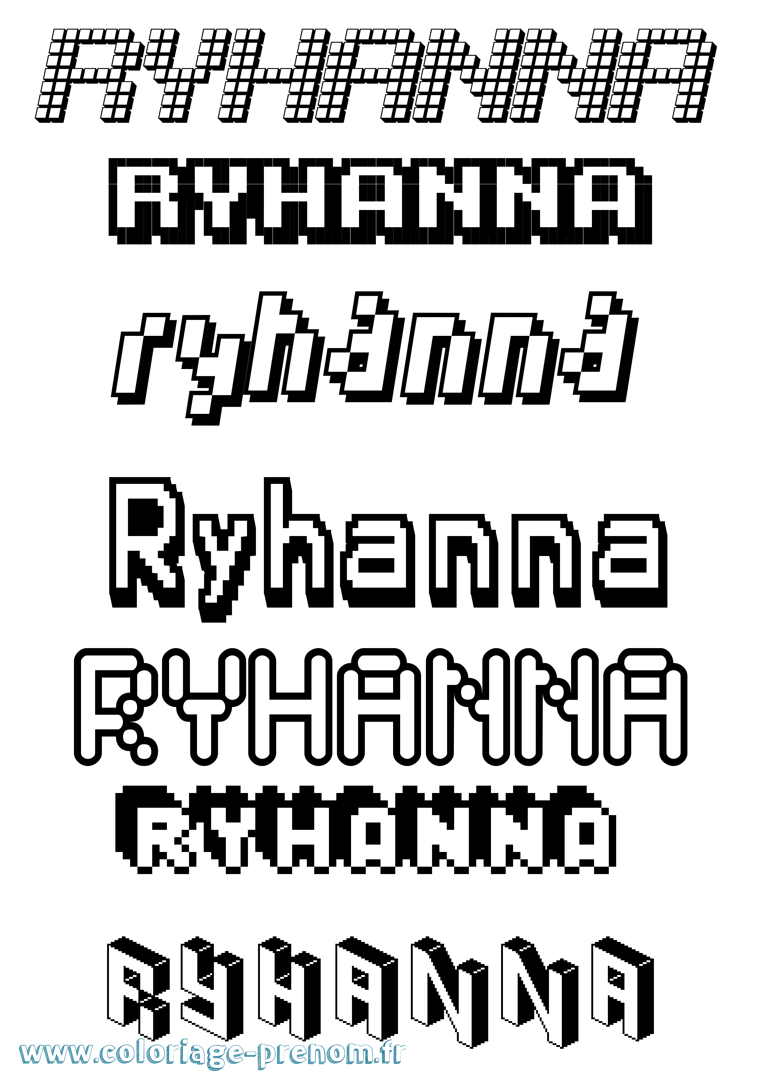 Coloriage Ryhanna Pixel Coloriage prénom Ryhanna Pixel