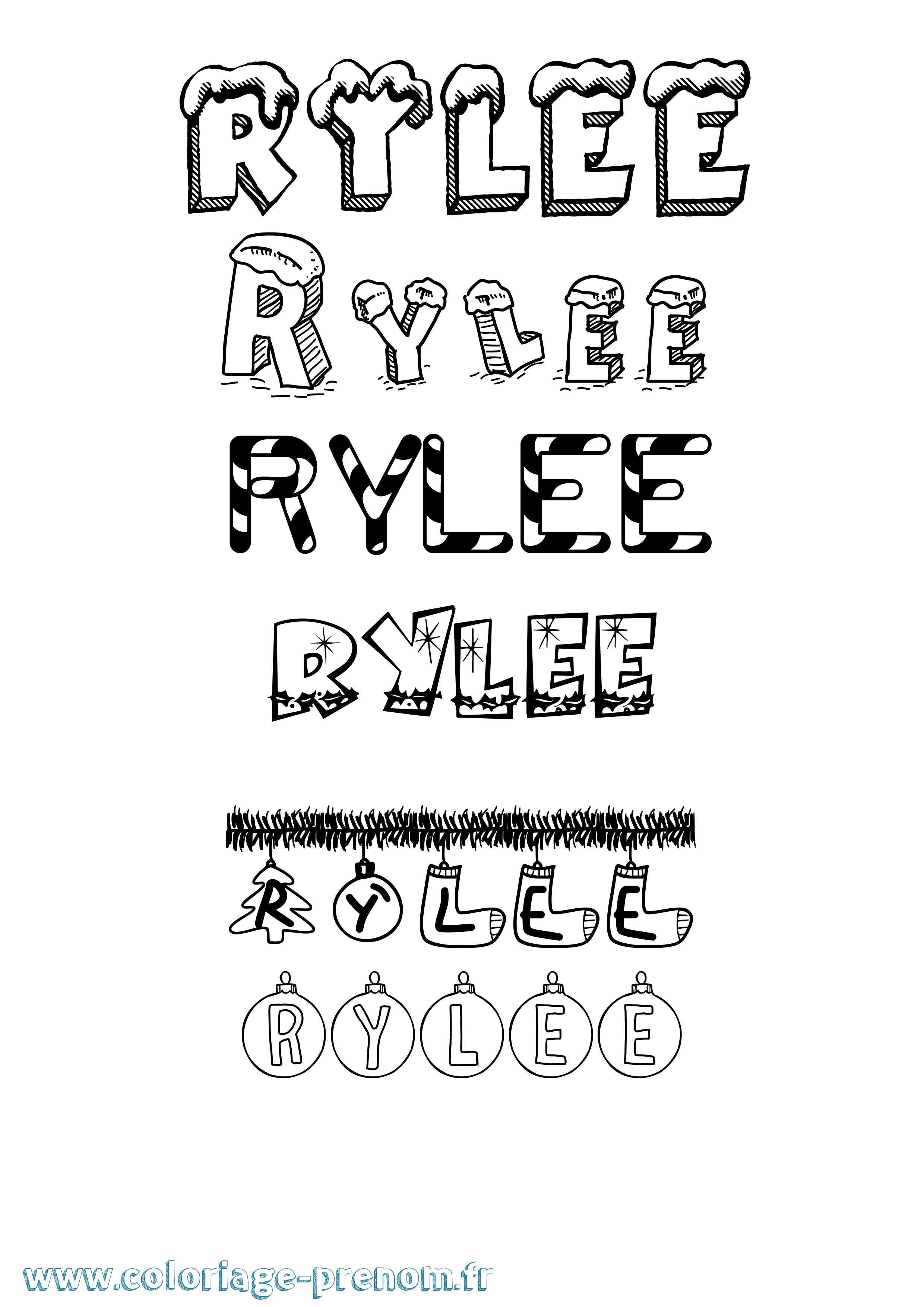 Coloriage Rylee Noël Coloriage prénom Rylee Noël