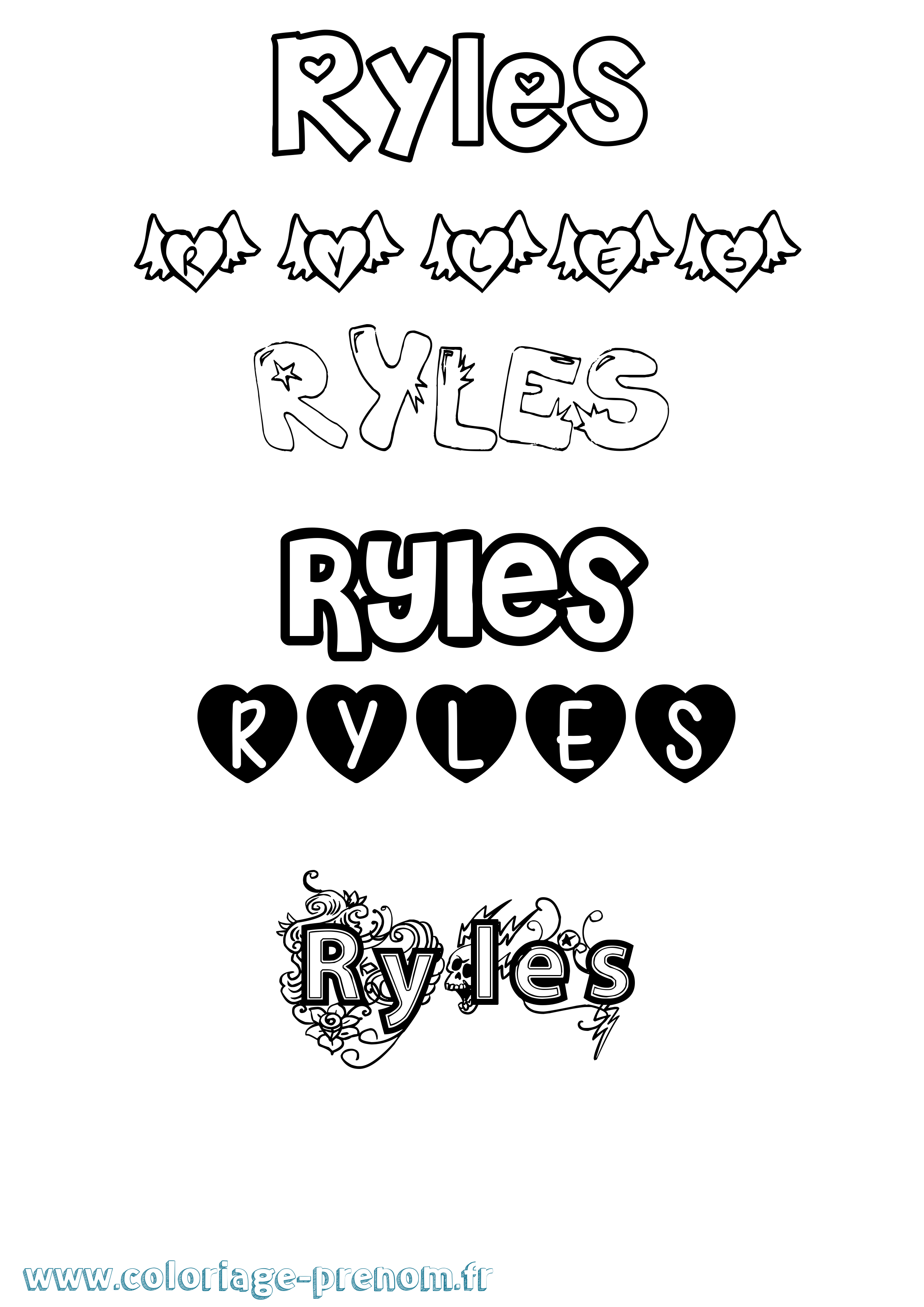Coloriage Ryles Girly Coloriage prénom Ryles Girly