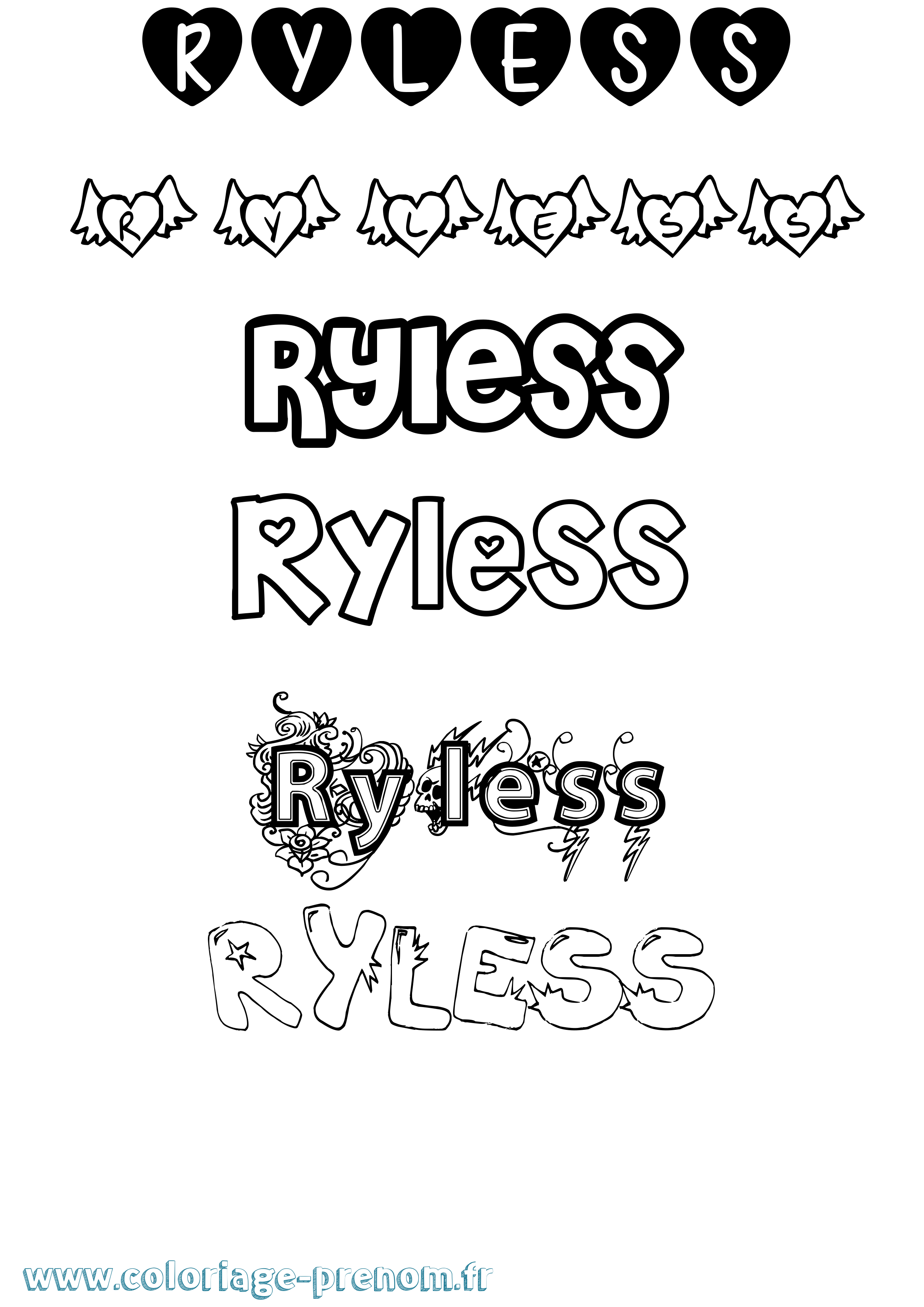 Coloriage Ryless Girly Coloriage prénom Ryless Girly
