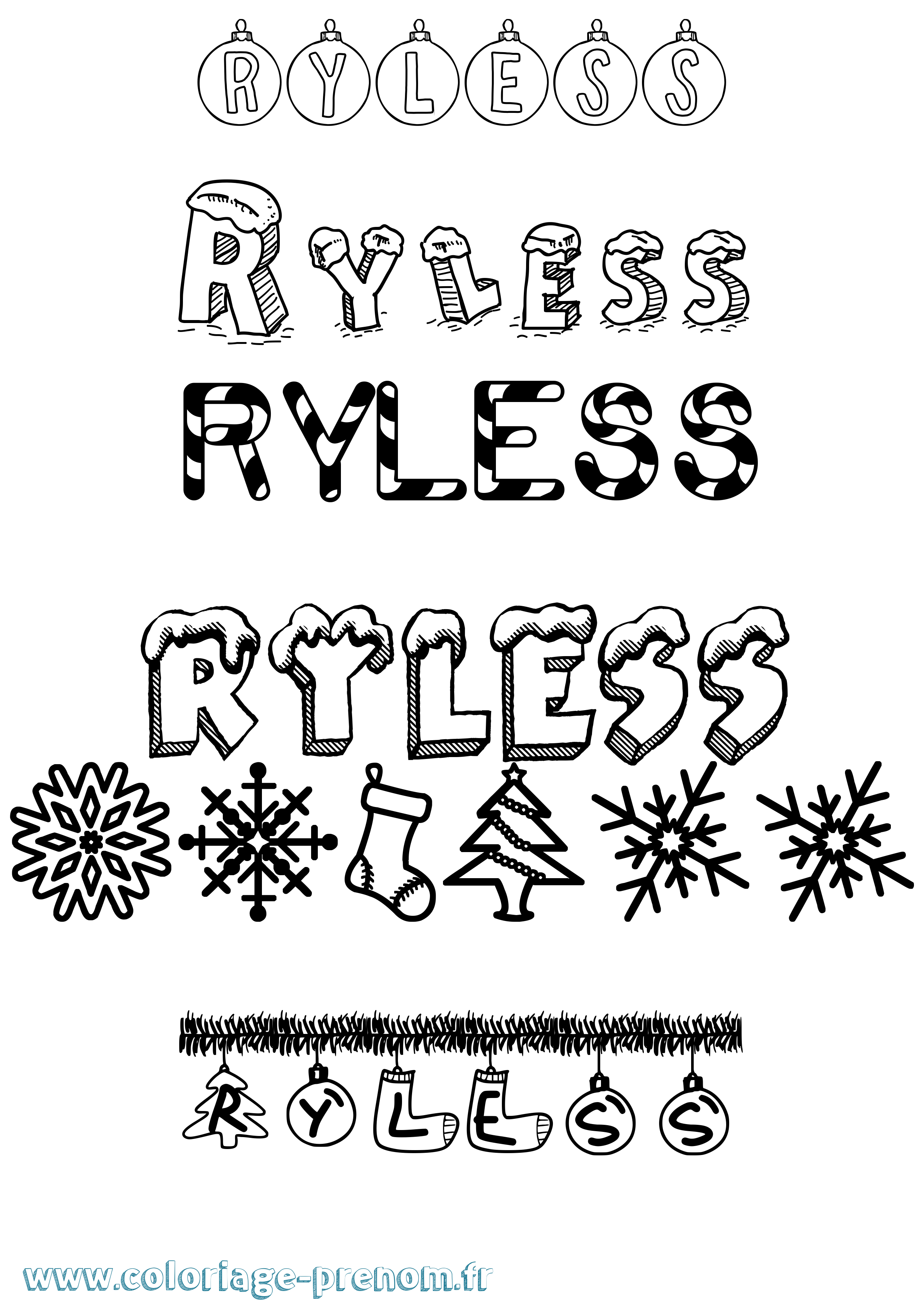 Coloriage Ryless Noël Coloriage prénom Ryless Noël