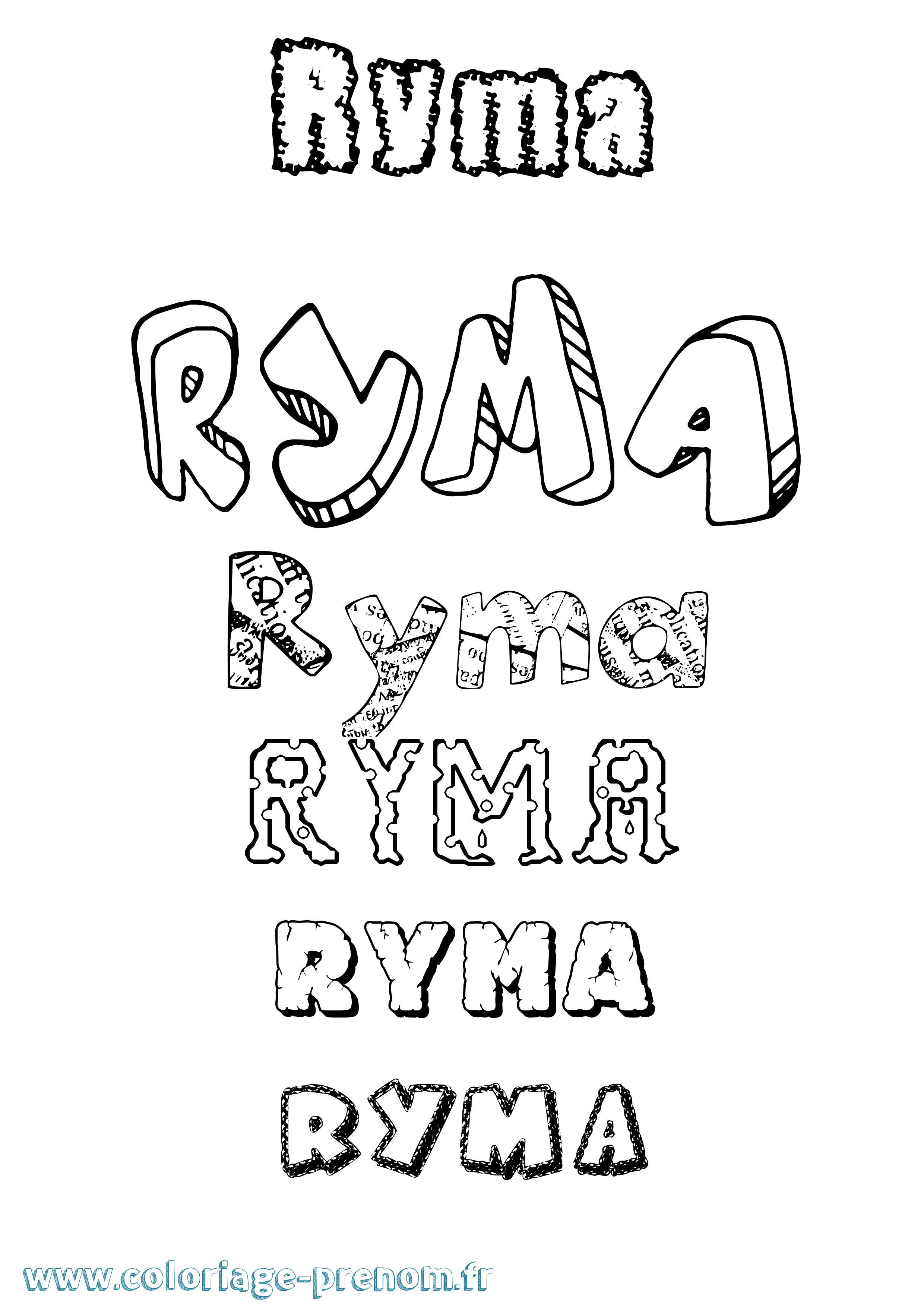 Coloriage Ryma Destructuré Coloriage prénom Ryma Destructuré
