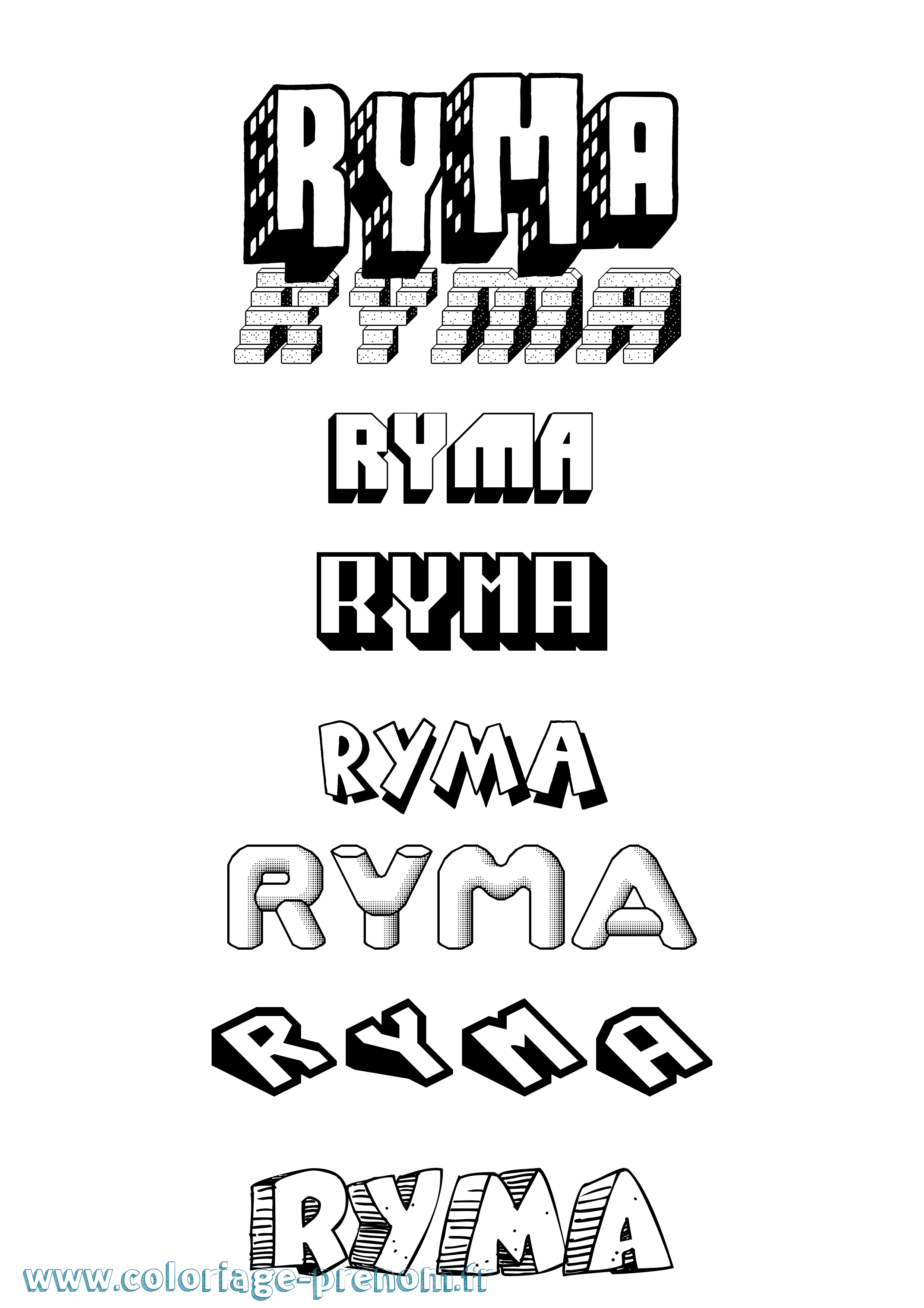 Coloriage Ryma Effet 3D Coloriage prénom Ryma Effet 3D