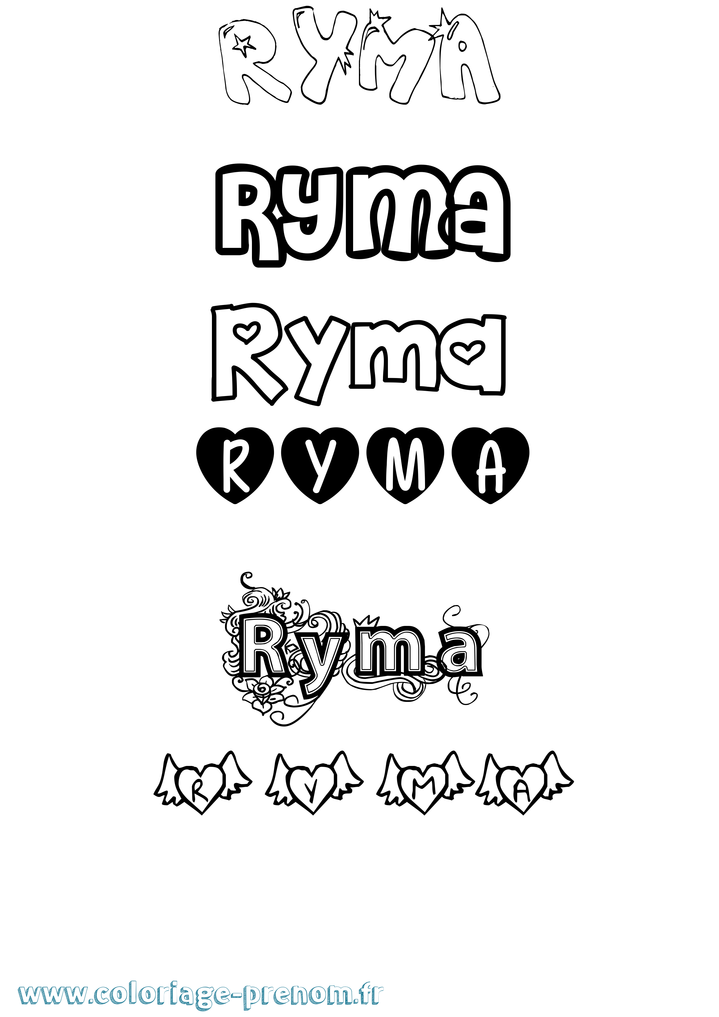 Coloriage Ryma Girly Coloriage prénom Ryma Girly