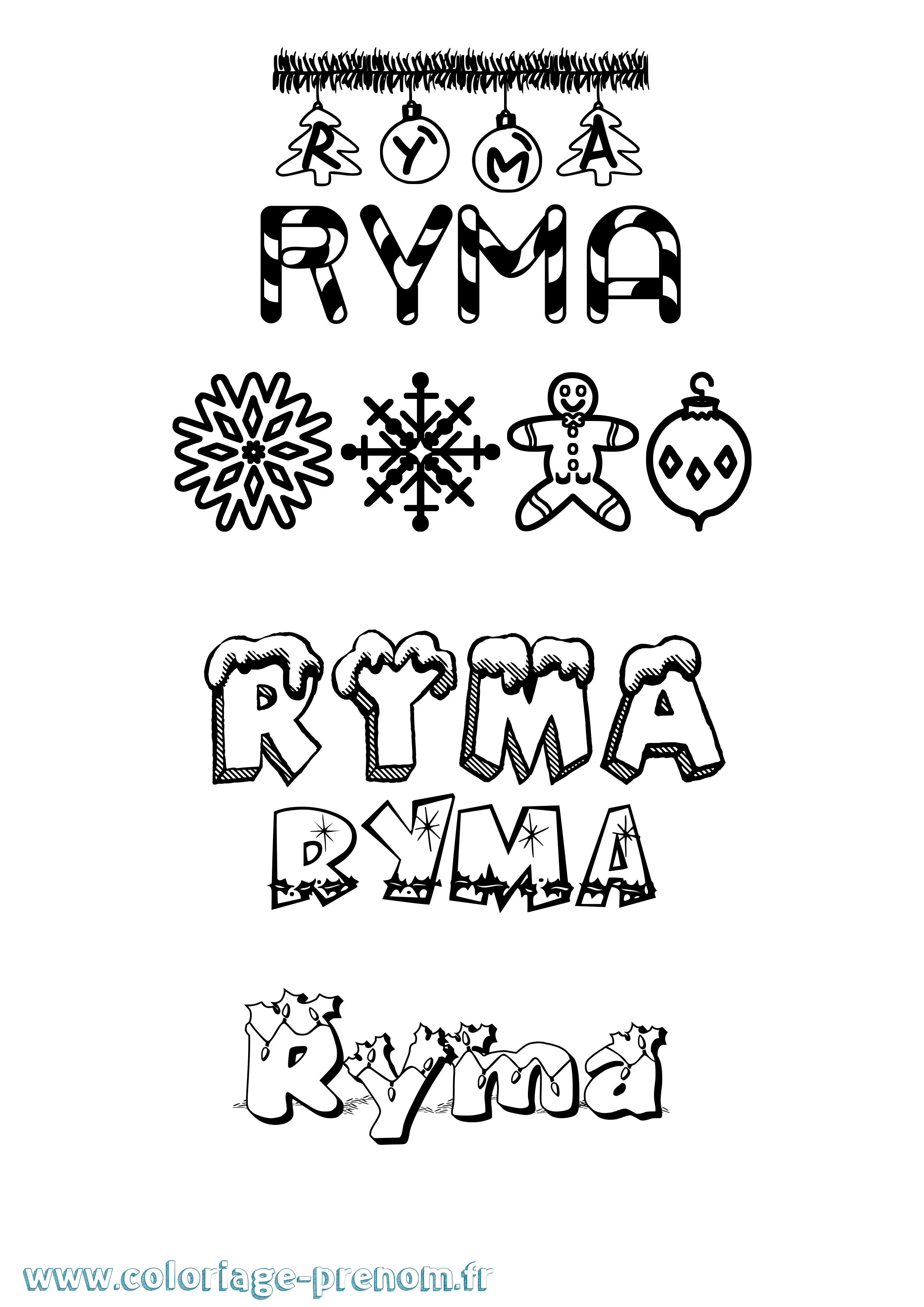 Coloriage Ryma Noël Coloriage prénom Ryma Noël