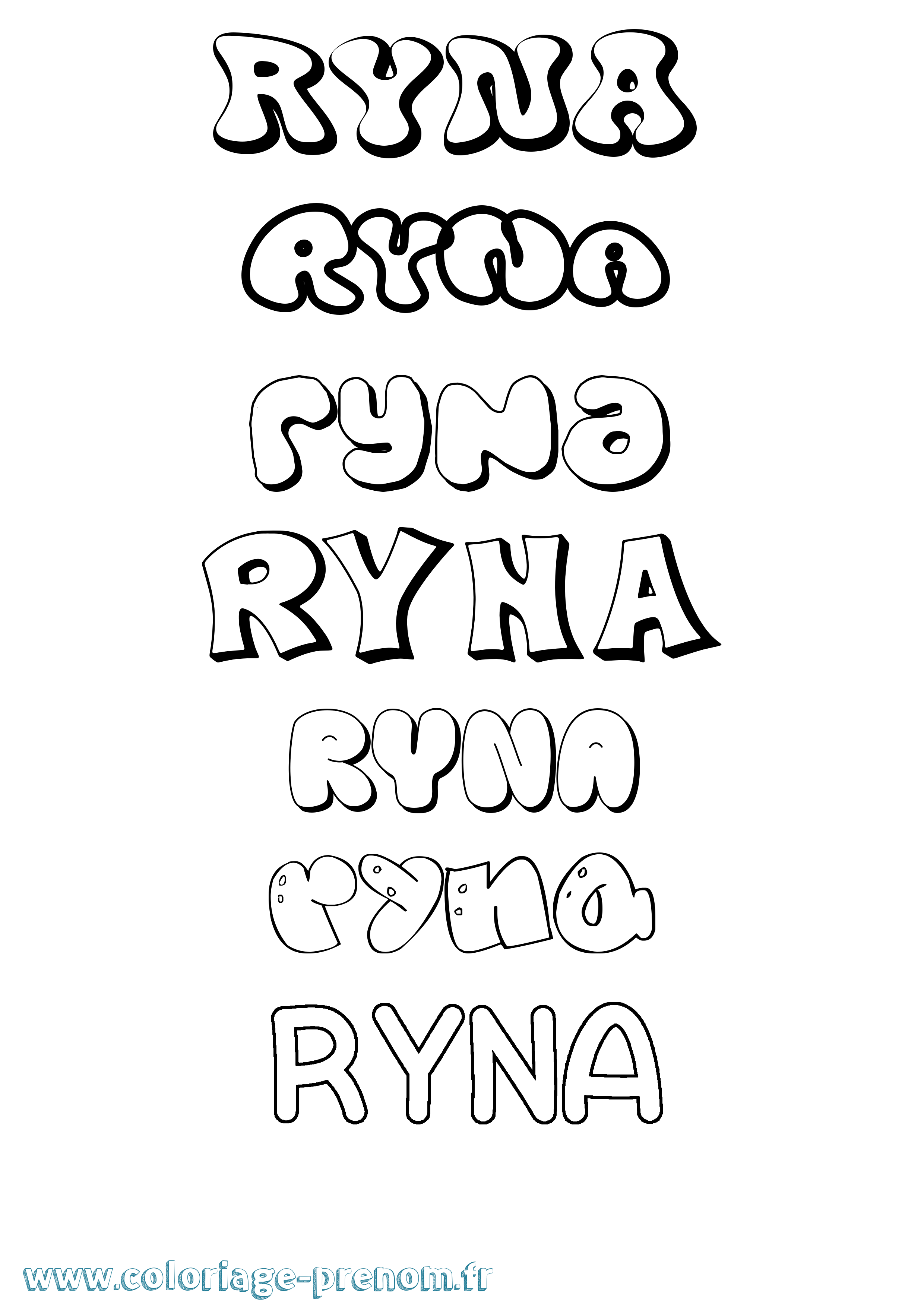 Coloriage Ryna Bubble Coloriage prénom Ryna Bubble
