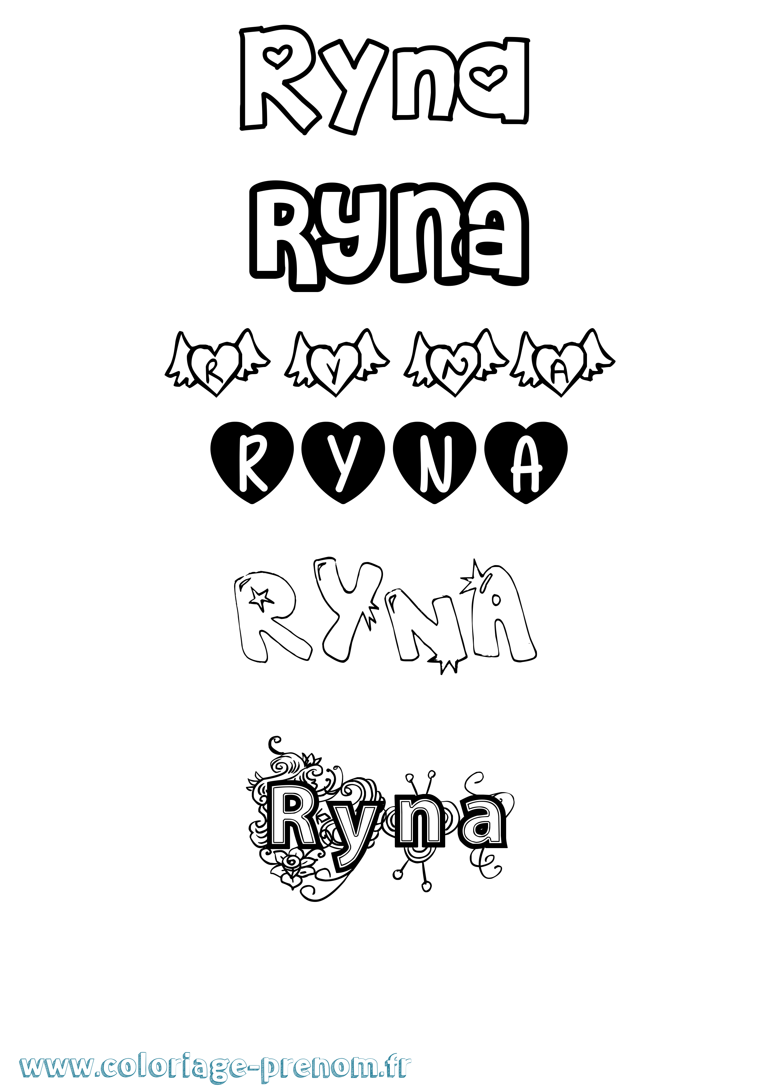 Coloriage Ryna Girly Coloriage prénom Ryna Girly