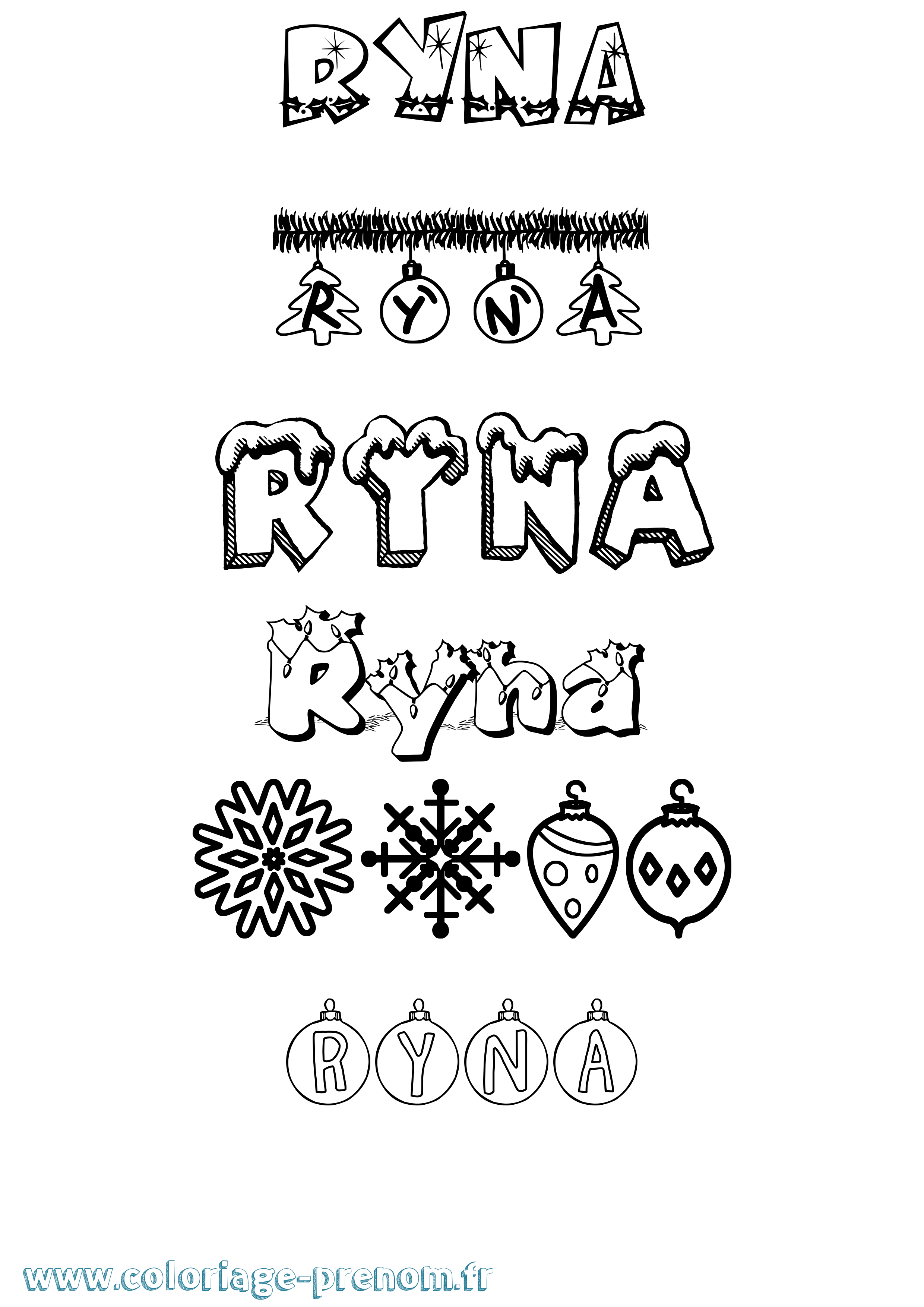 Coloriage Ryna Noël Coloriage prénom Ryna Noël