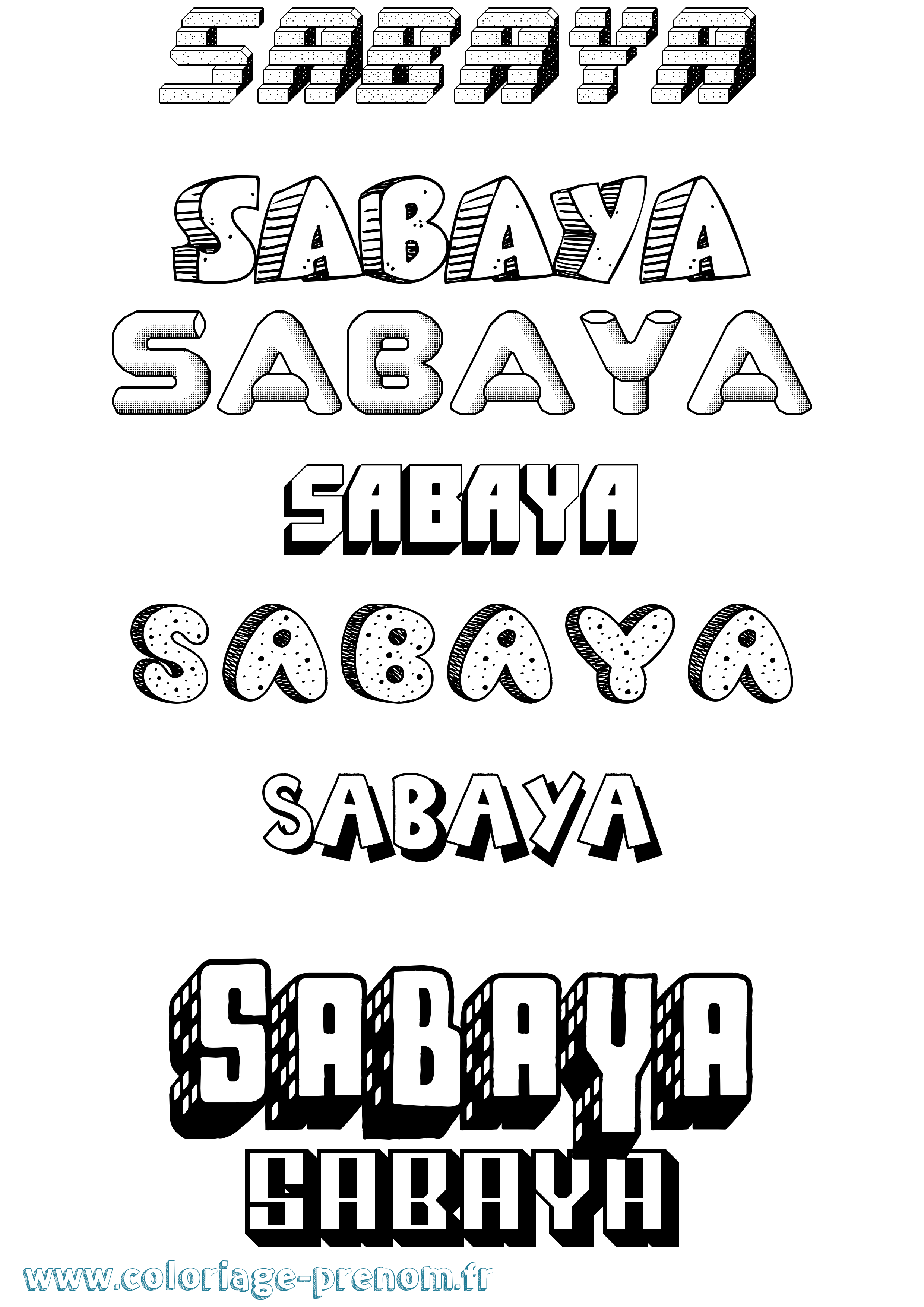Coloriage Sabaya Effet 3D Coloriage prénom Sabaya Effet 3D
