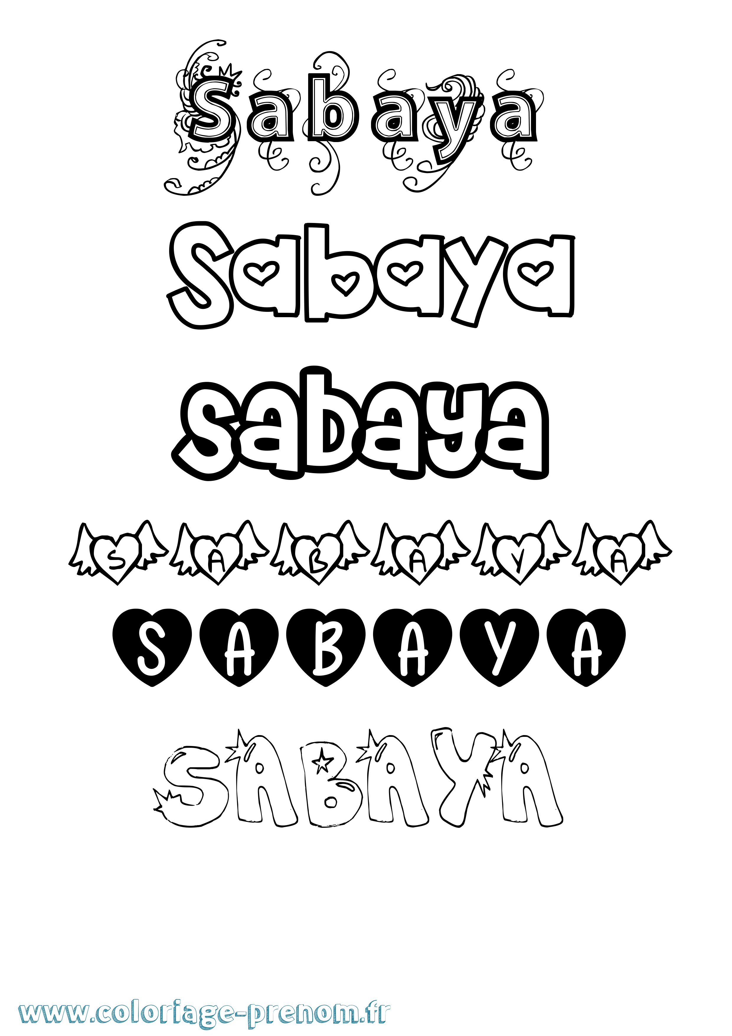 Coloriage Sabaya Girly Coloriage prénom Sabaya Girly
