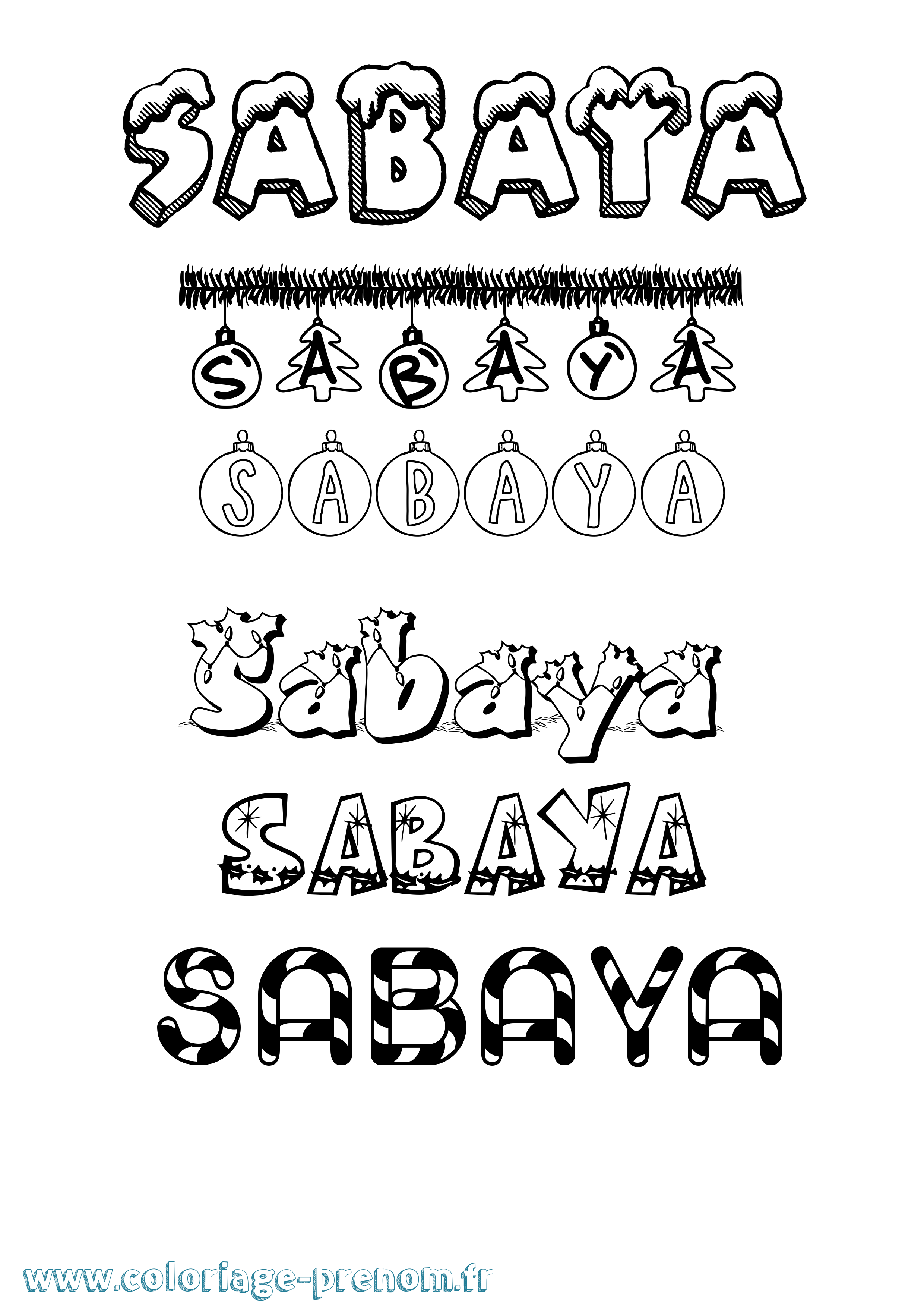 Coloriage Sabaya Noël Coloriage prénom Sabaya Noël
