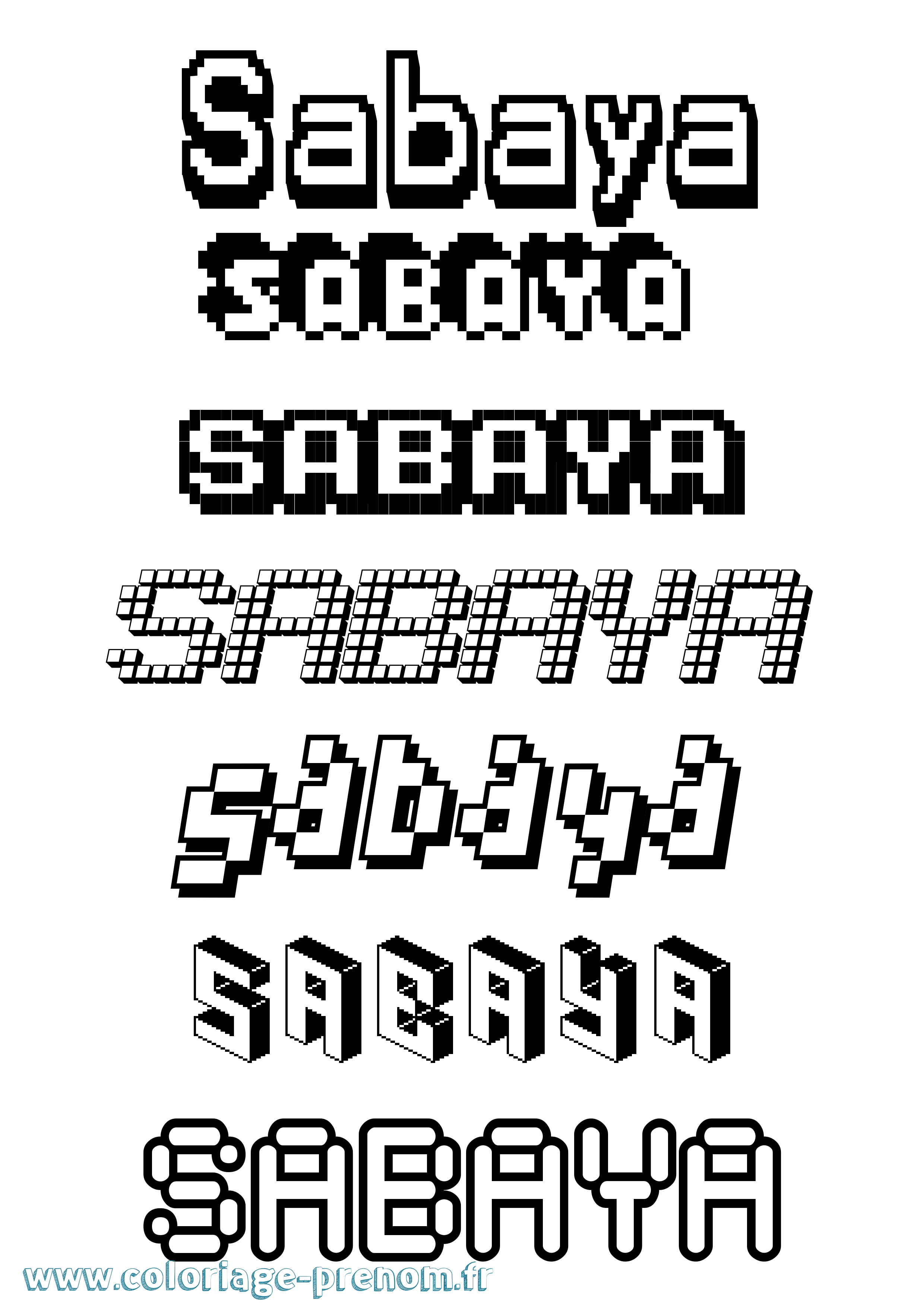 Coloriage Sabaya Pixel Coloriage prénom Sabaya Pixel