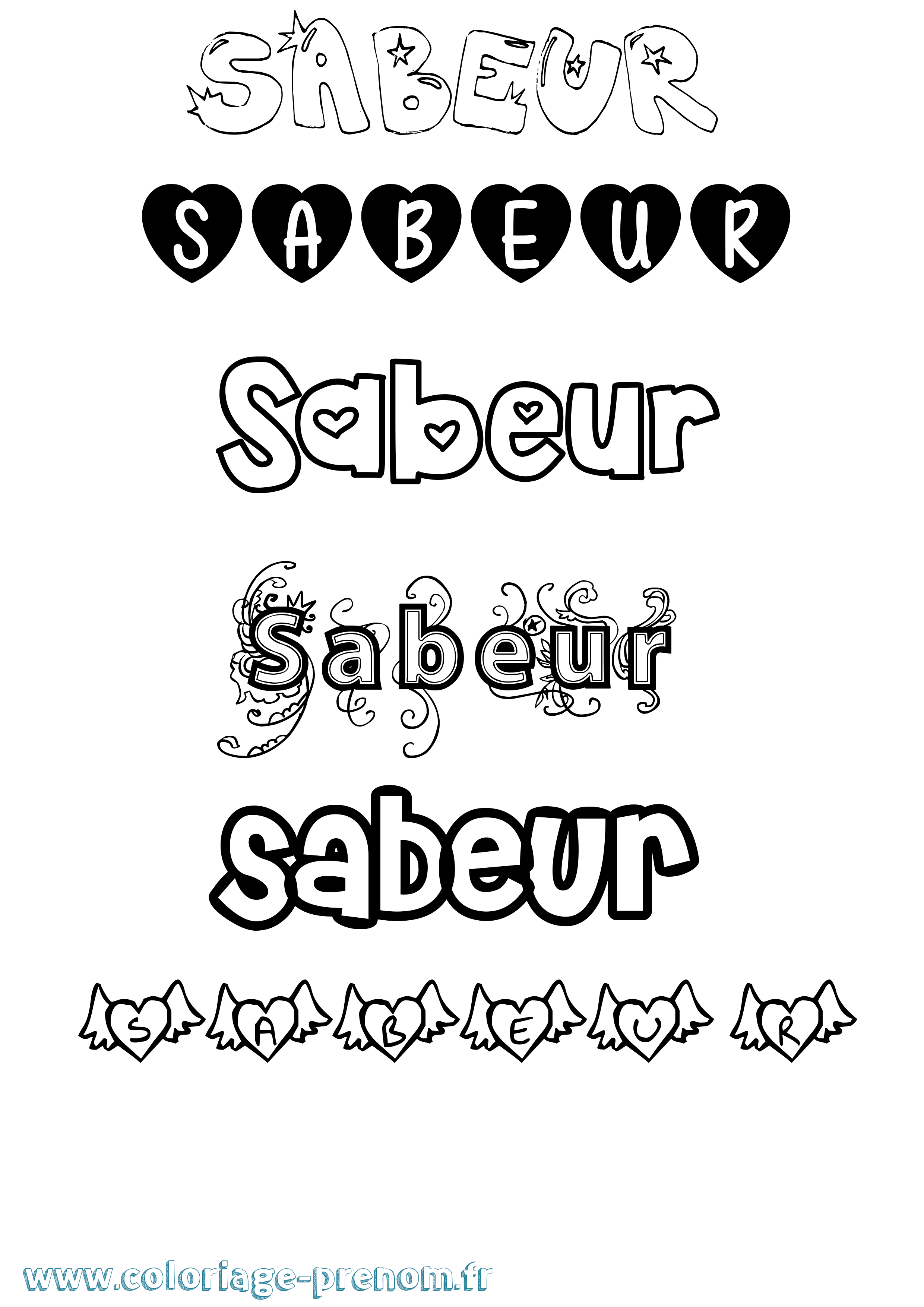 Coloriage Sabeur Girly Coloriage prénom Sabeur Girly