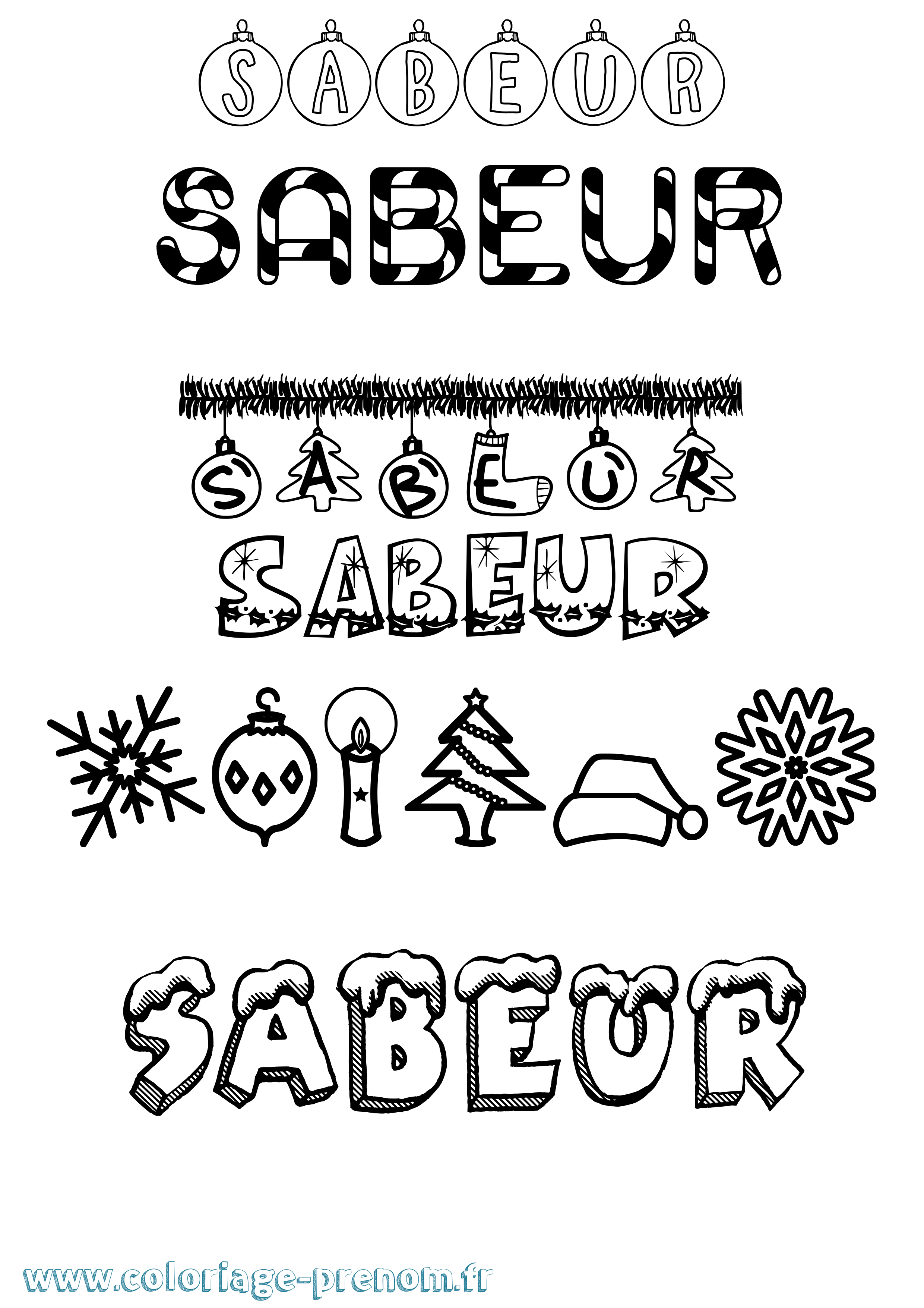 Coloriage Sabeur Noël Coloriage prénom Sabeur Noël