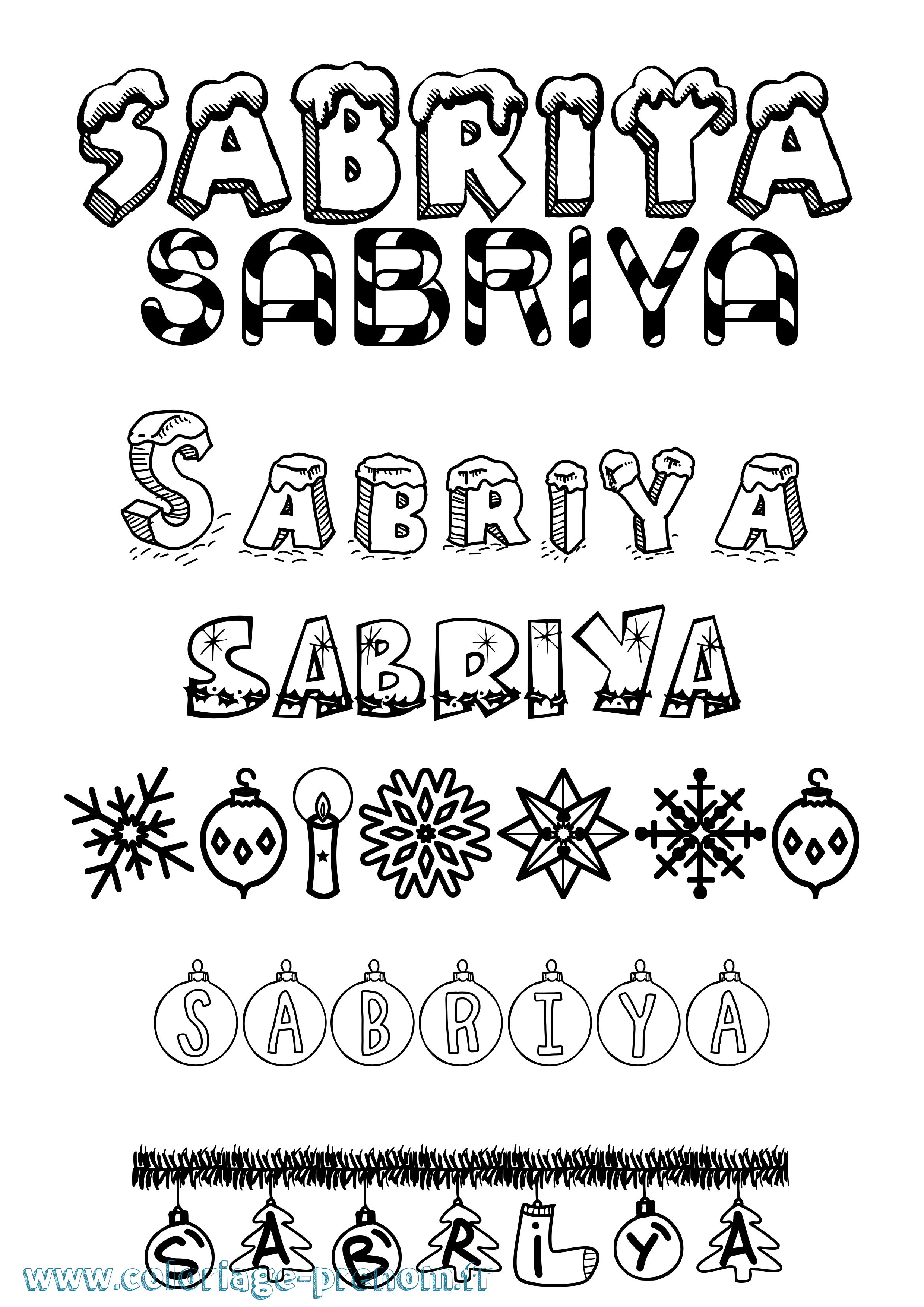 Coloriage Sabriya Noël Coloriage prénom Sabriya Noël