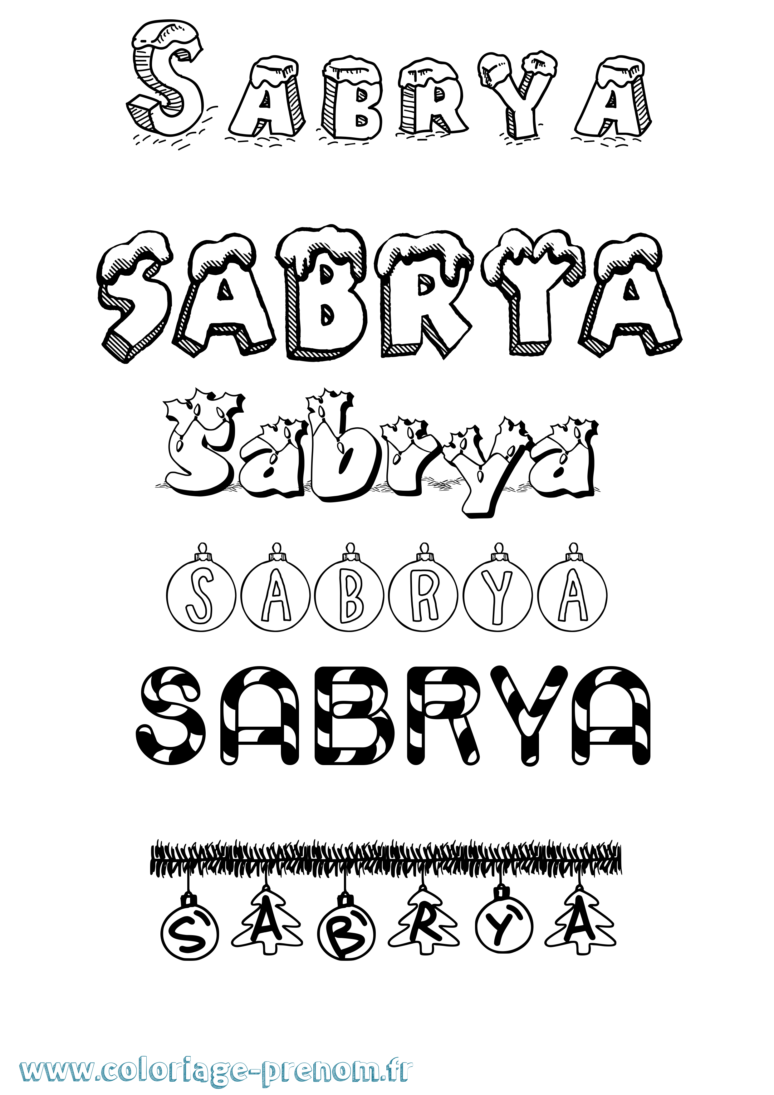 Coloriage Sabrya Noël Coloriage prénom Sabrya Noël