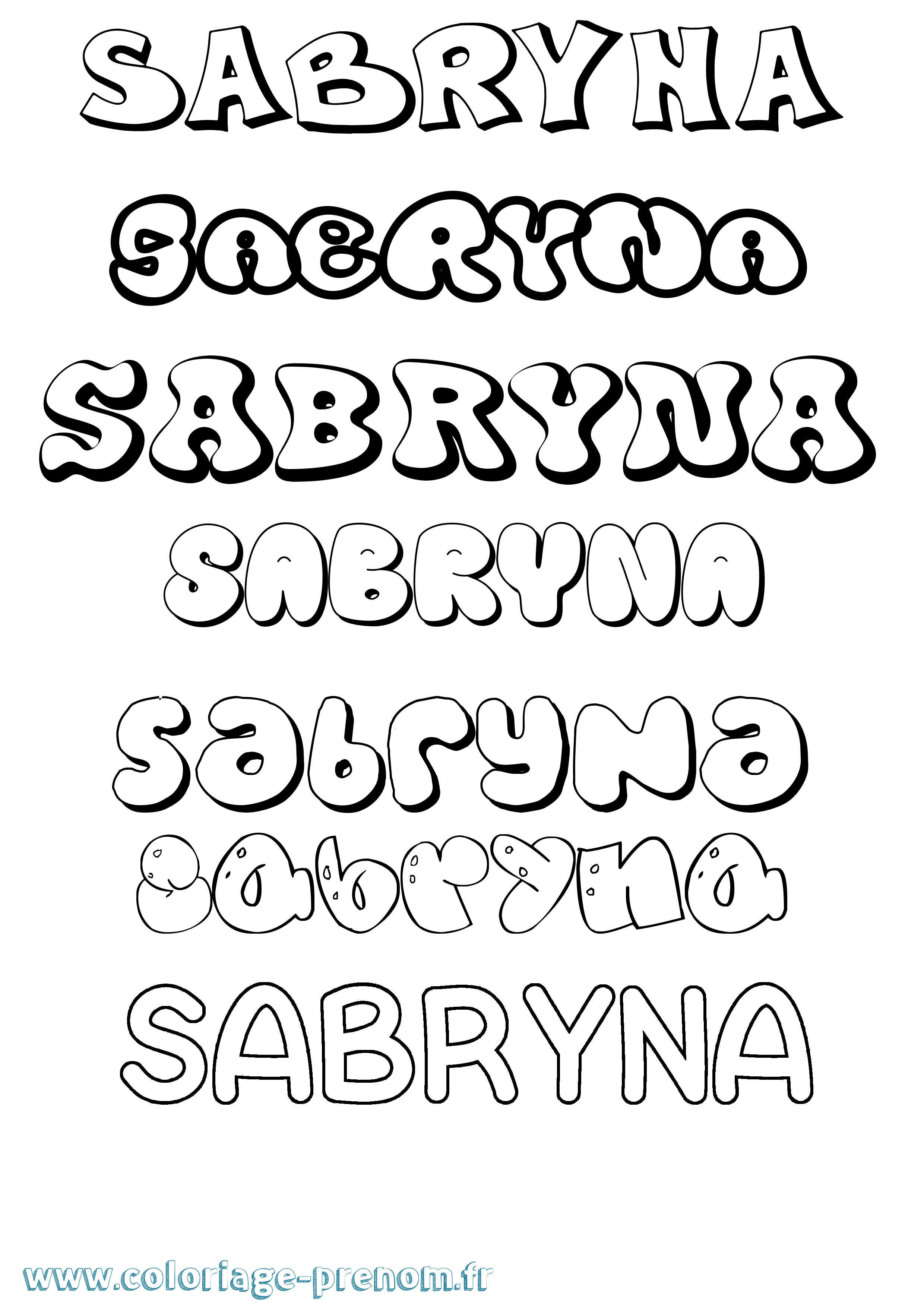 Coloriage Sabryna Bubble Coloriage prénom Sabryna Bubble