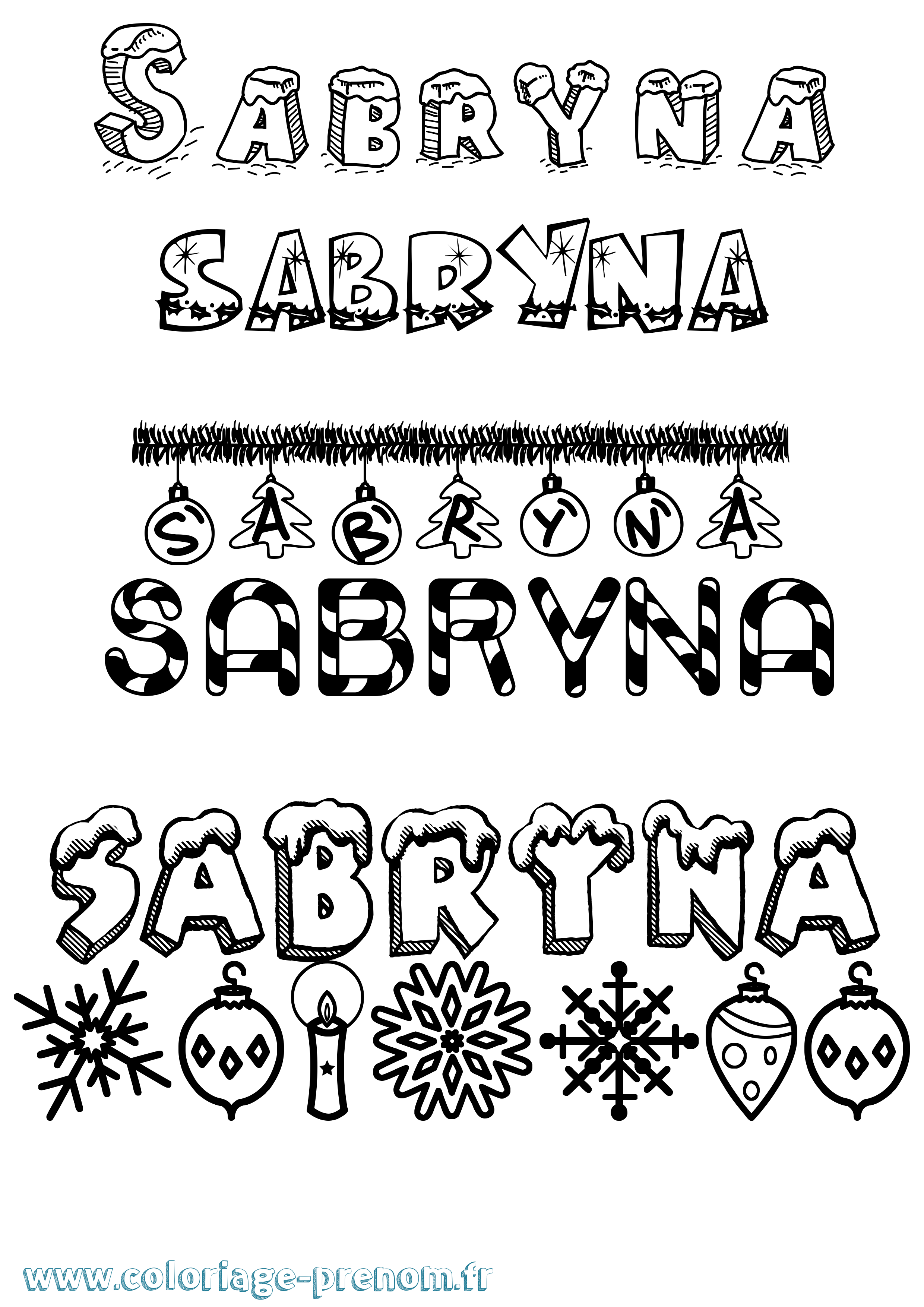 Coloriage Sabryna Noël Coloriage prénom Sabryna Noël