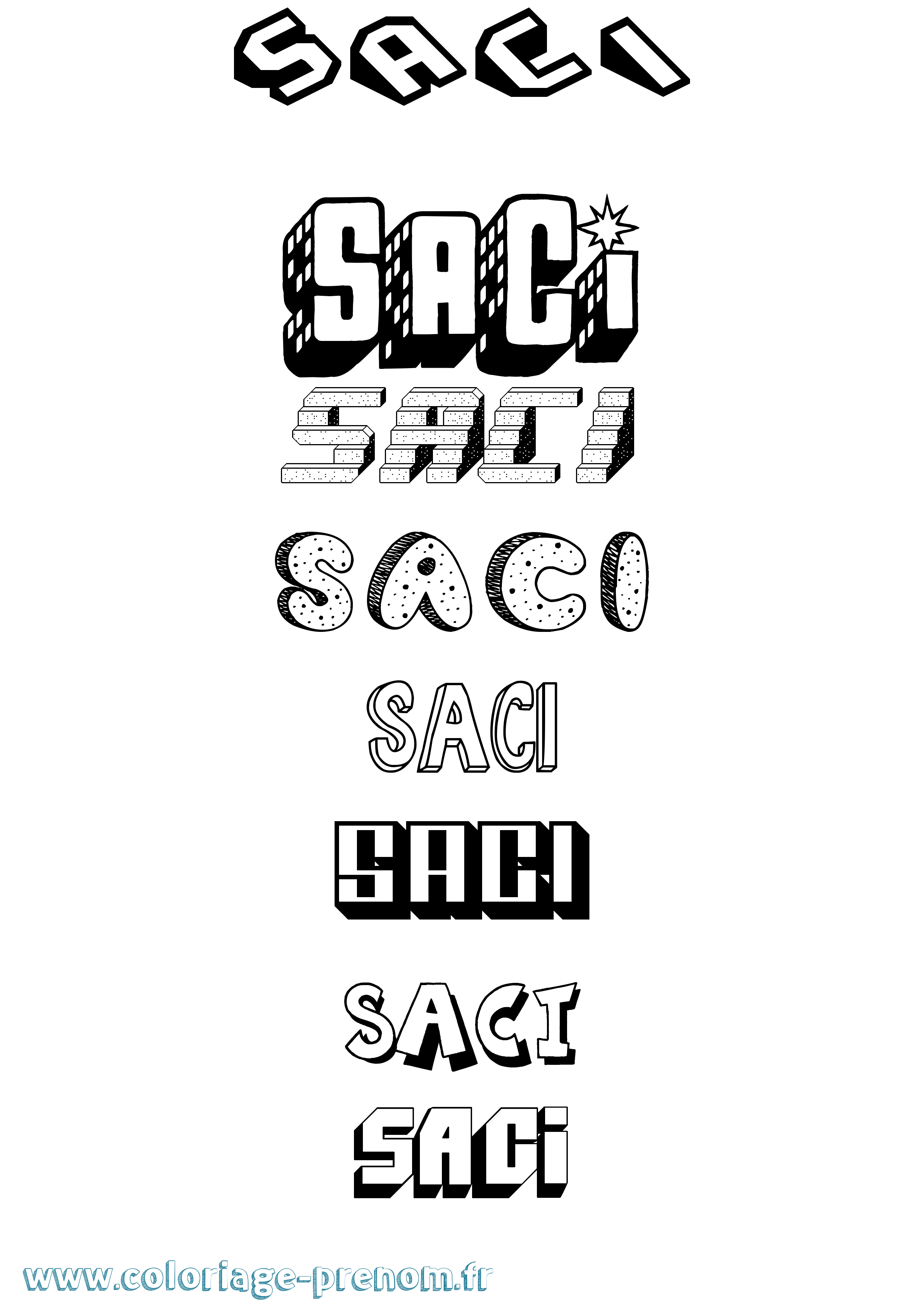 Coloriage Saci Effet 3D Coloriage prénom Saci Effet 3D