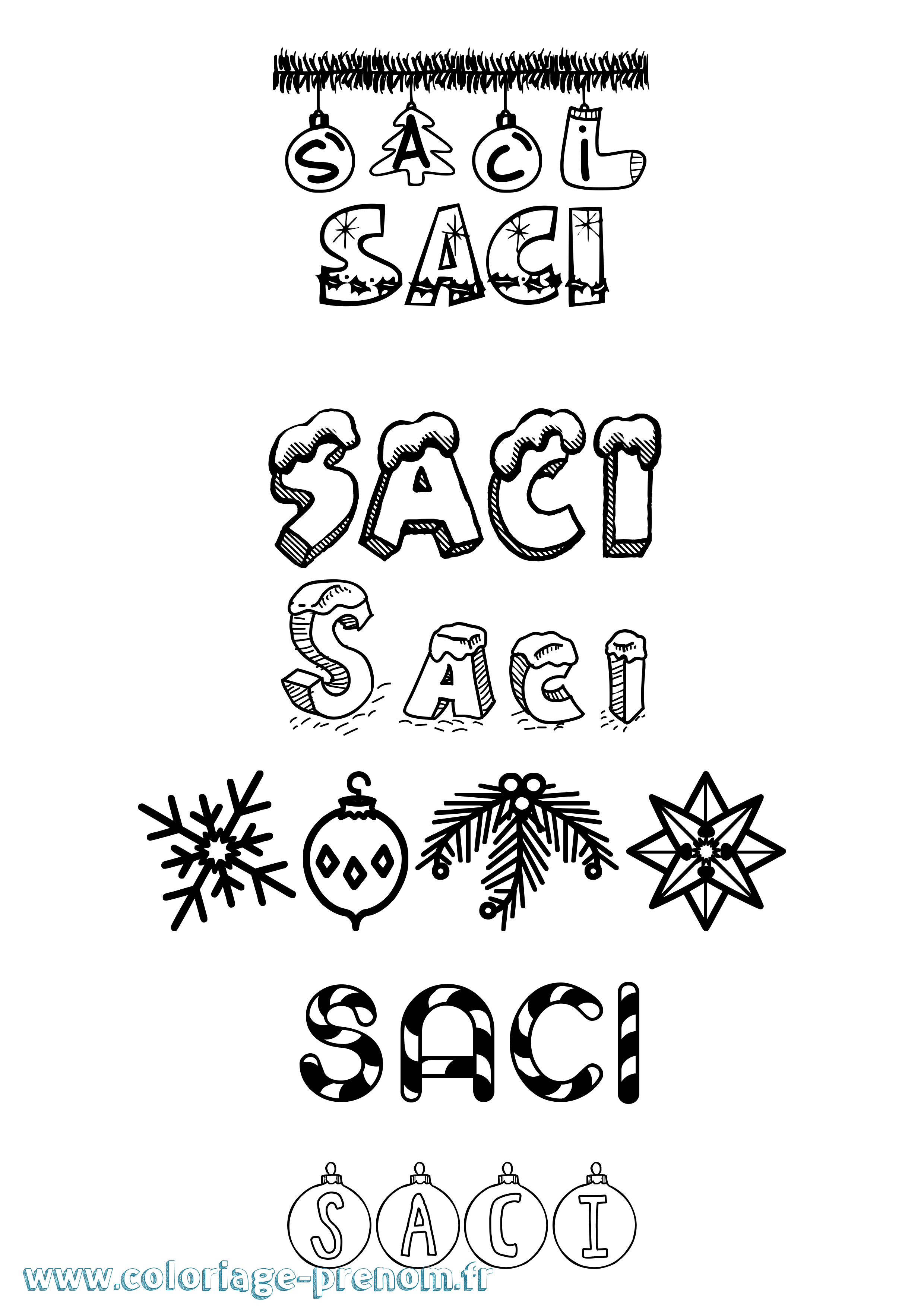 Coloriage Saci Noël Coloriage prénom Saci Noël
