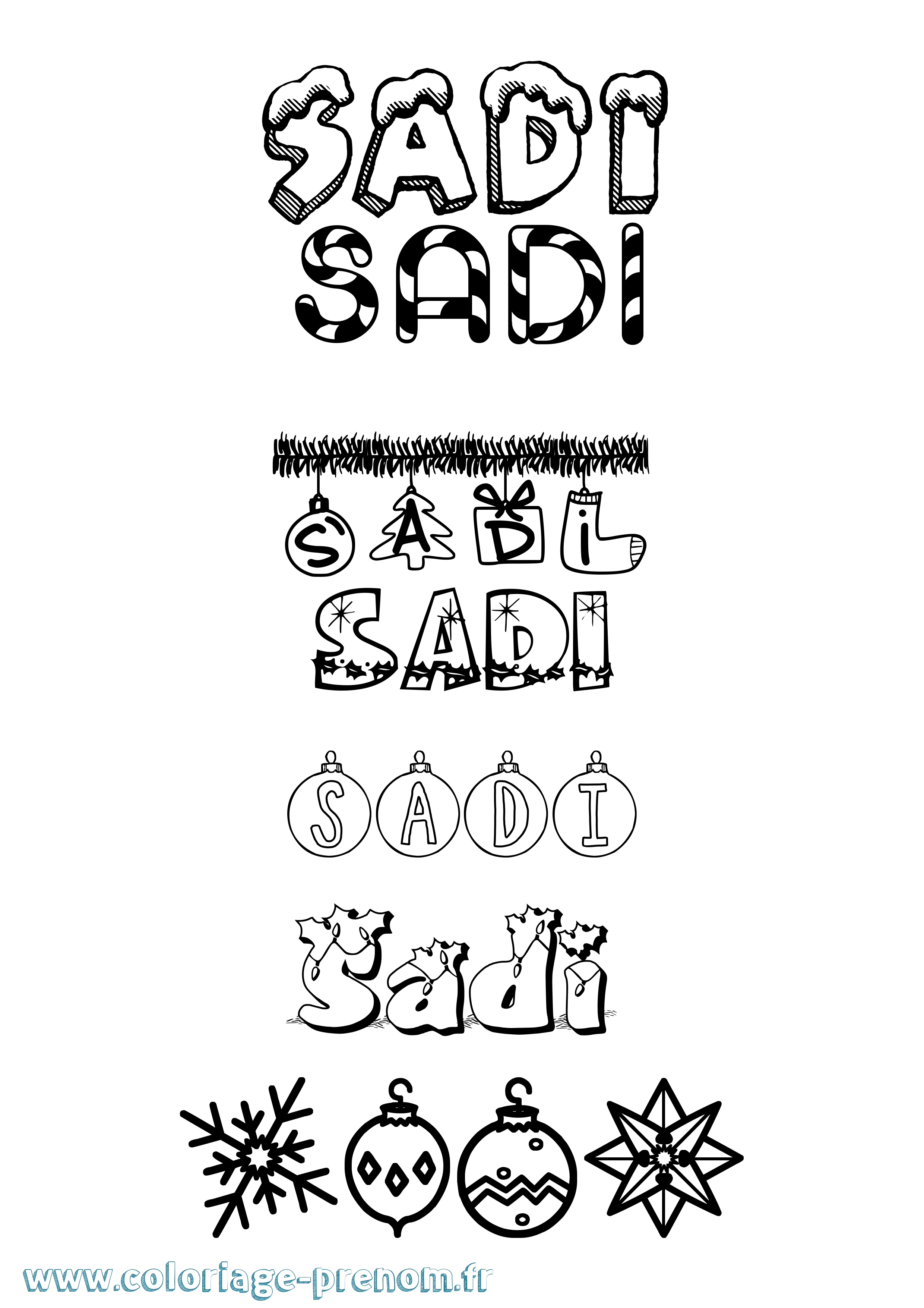 Coloriage Sadi Noël Coloriage prénom Sadi Noël