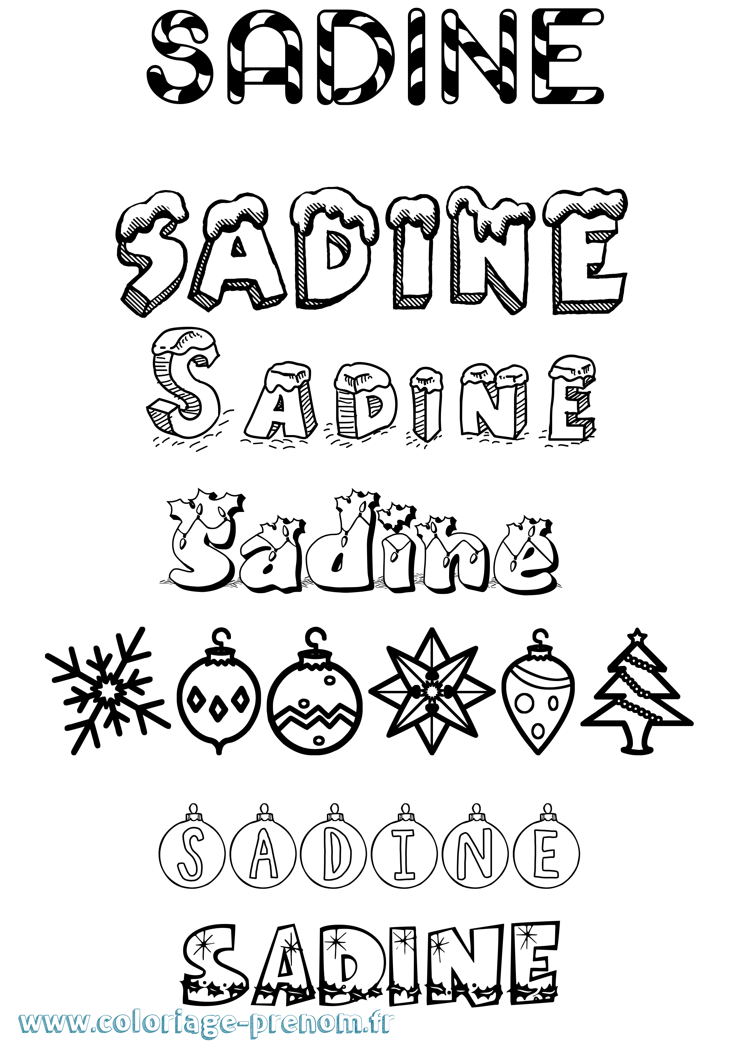 Coloriage Sadine Noël Coloriage prénom Sadine Noël