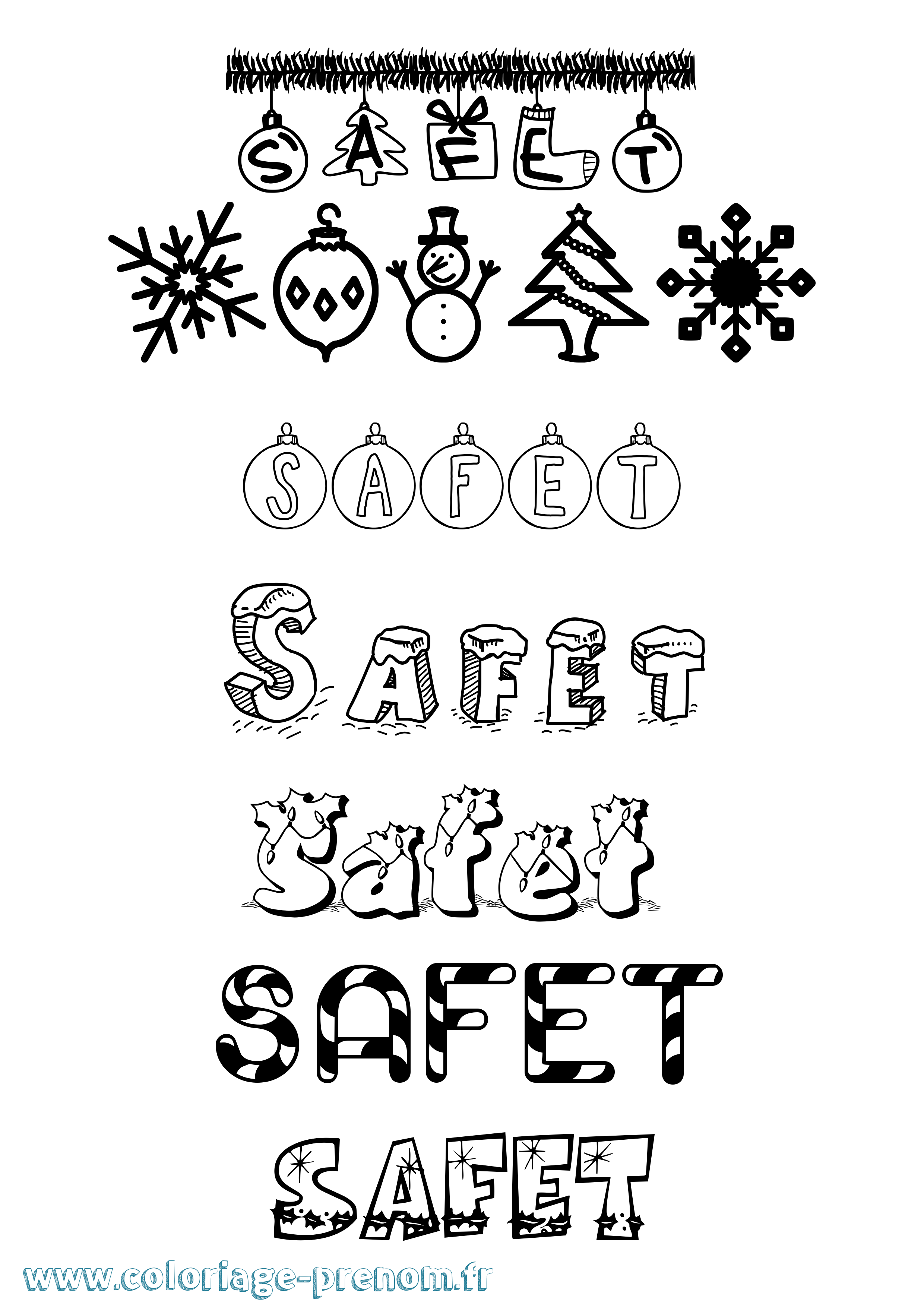 Coloriage Safet Noël Coloriage prénom Safet Noël