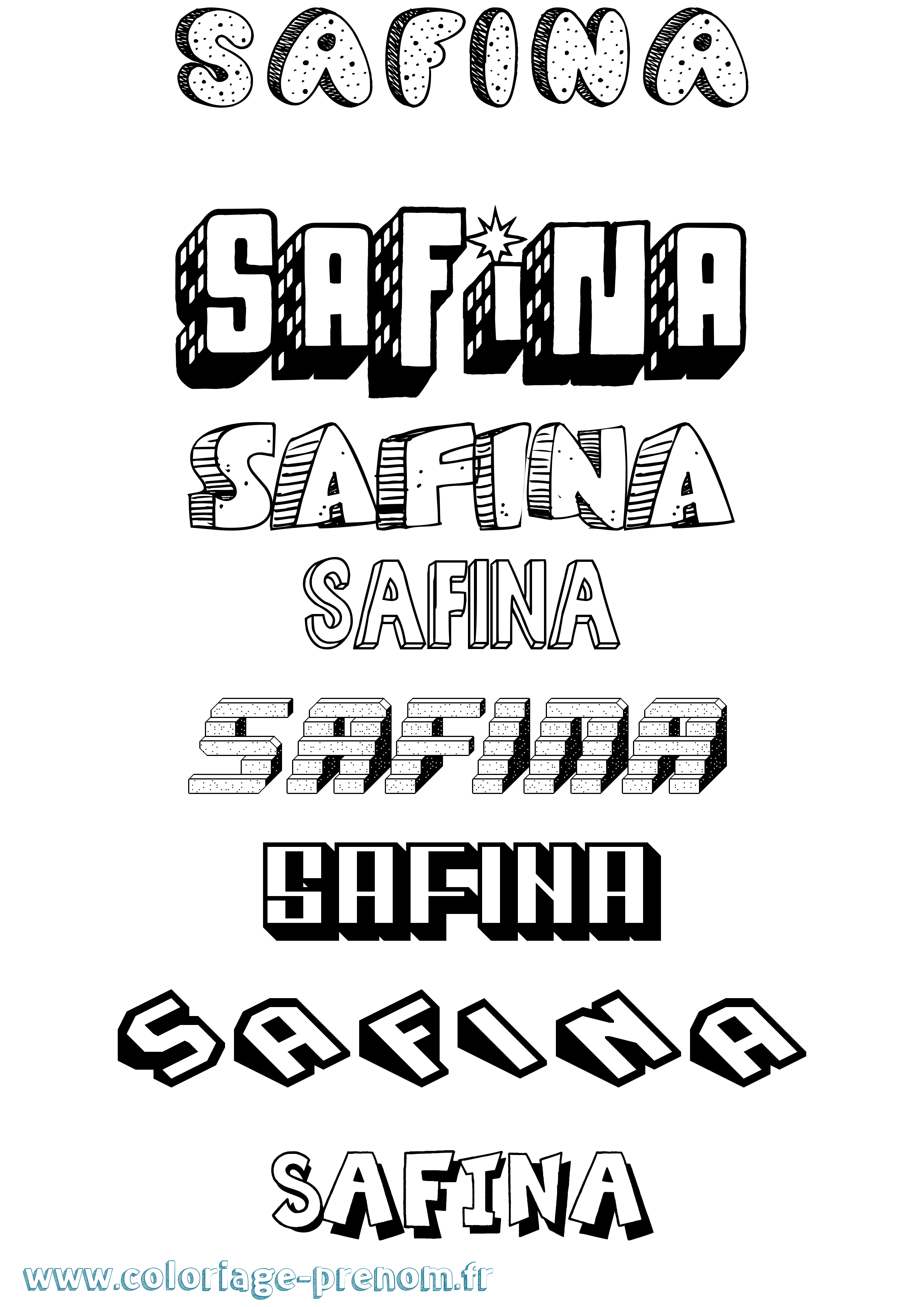 Coloriage Safina Effet 3D Coloriage prénom Safina Effet 3D