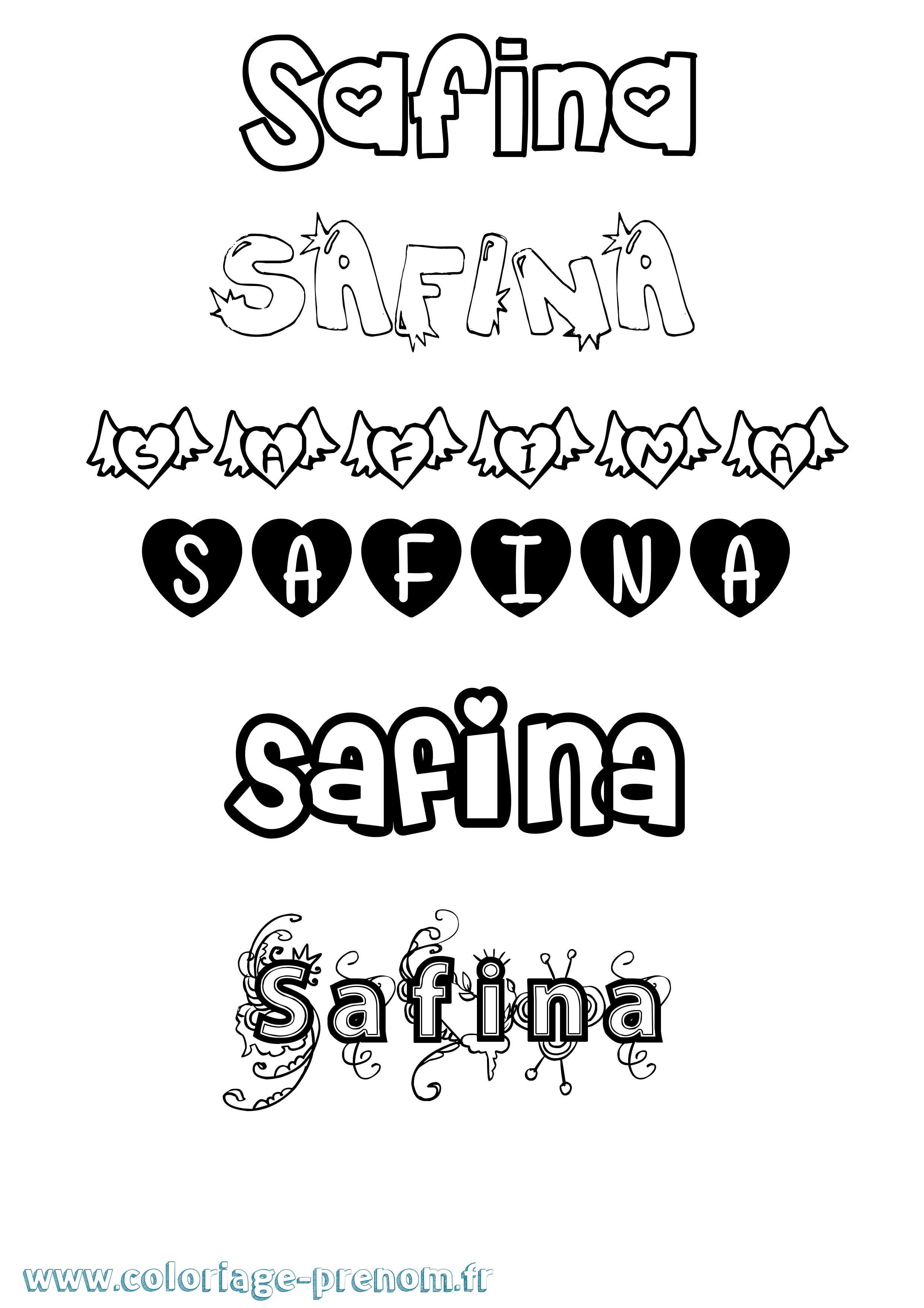 Coloriage Safina Girly Coloriage prénom Safina Girly