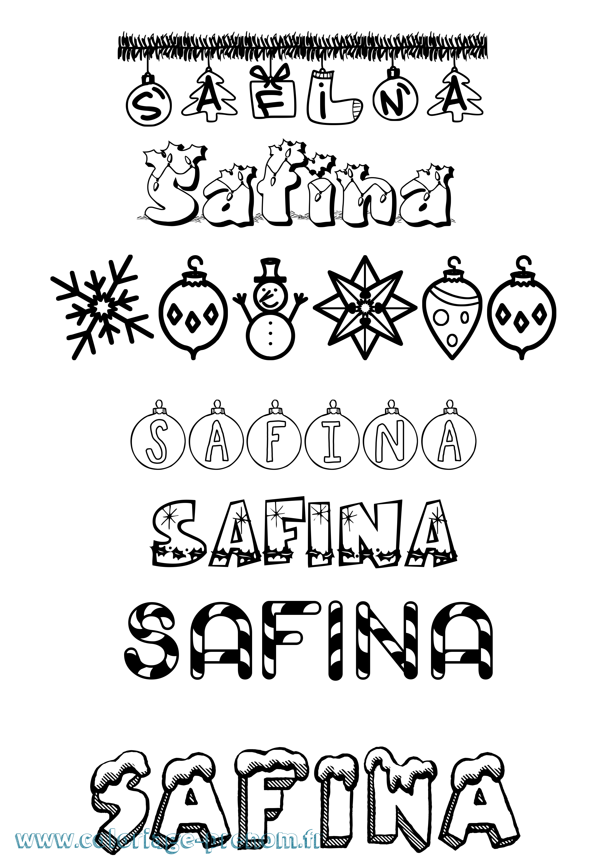 Coloriage Safina Noël Coloriage prénom Safina Noël