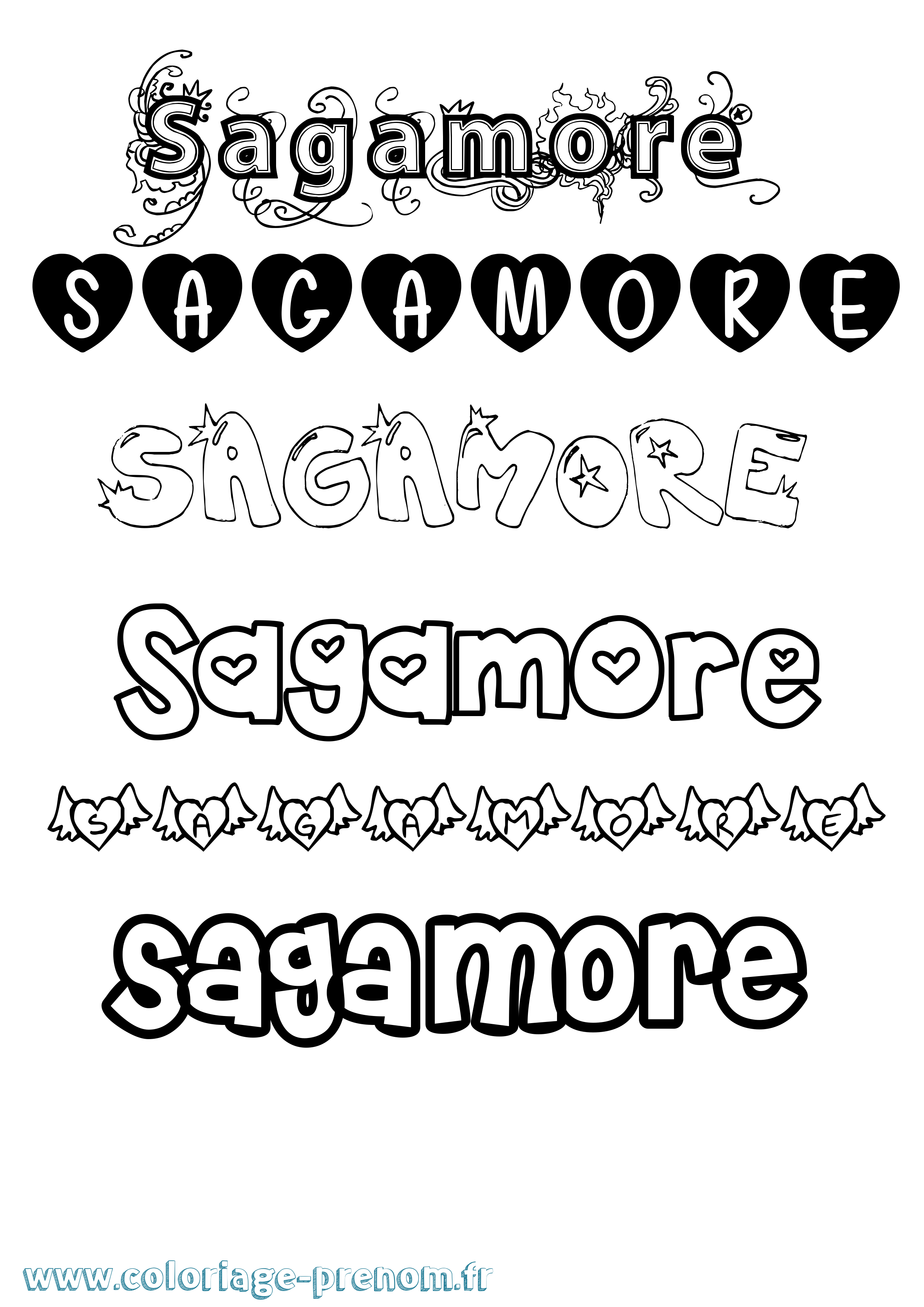 Coloriage Sagamore Girly Coloriage prénom Sagamore Girly