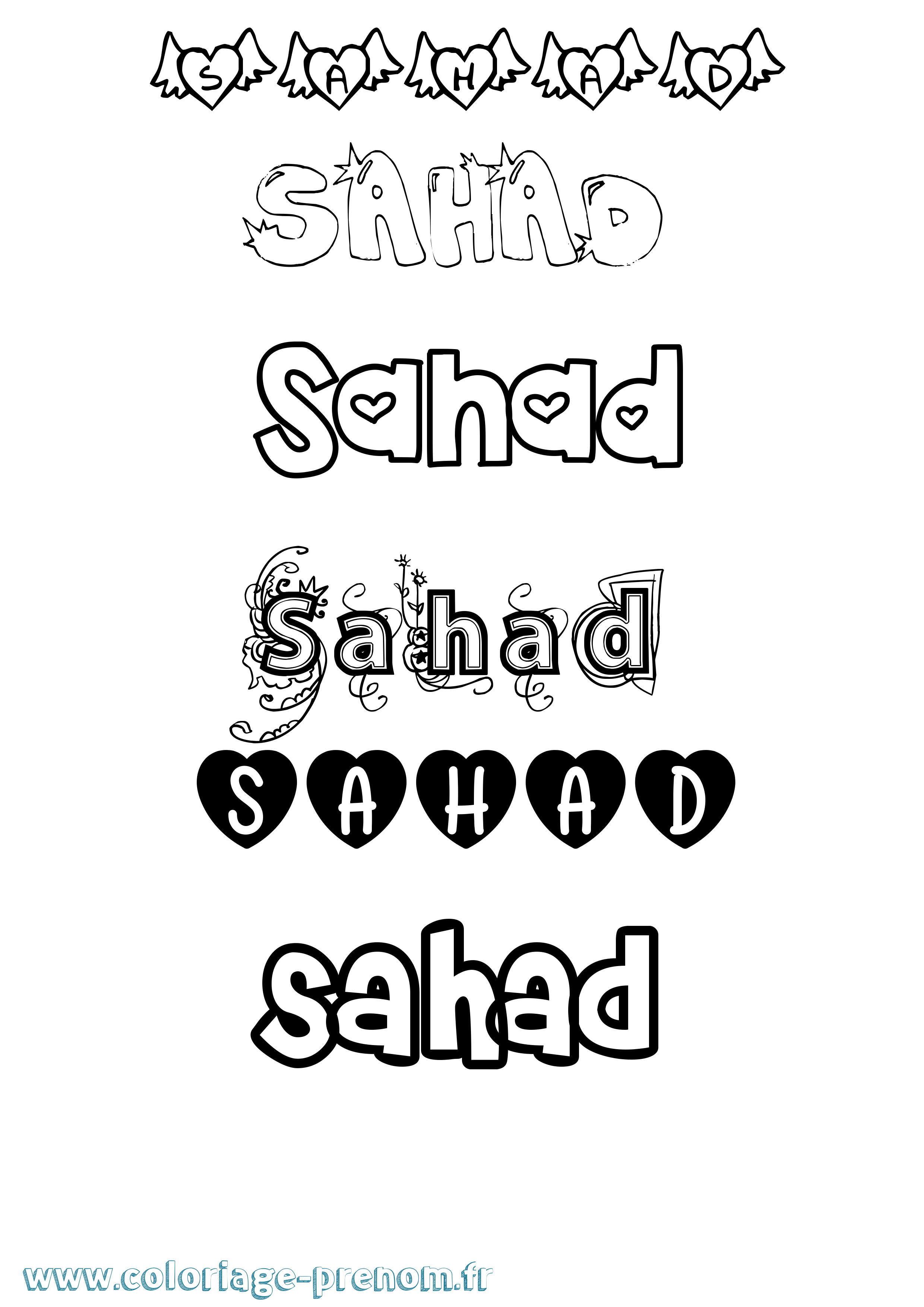 Coloriage Sahad Girly Coloriage prénom Sahad Girly