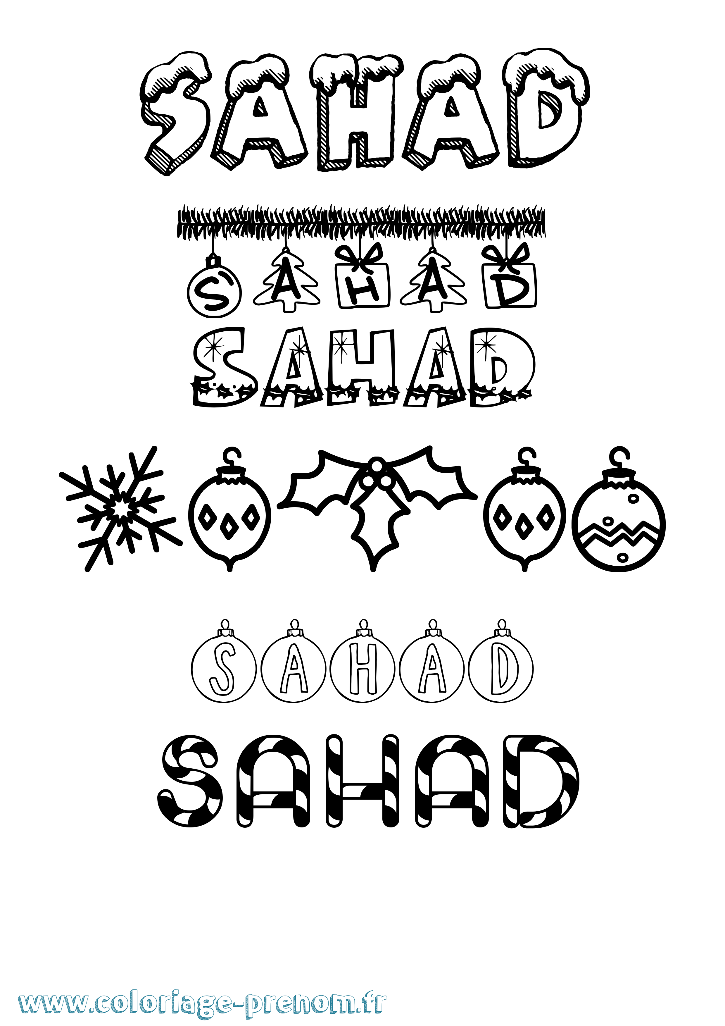 Coloriage Sahad Noël Coloriage prénom Sahad Noël
