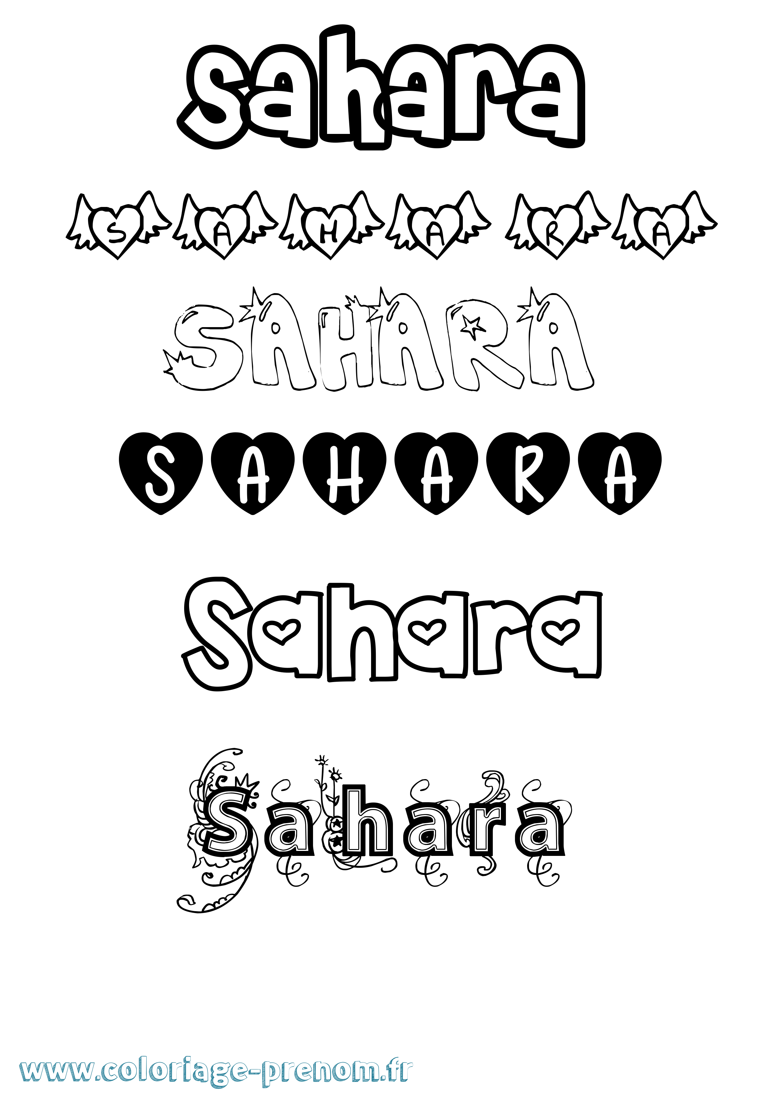 Coloriage Sahara Girly Coloriage prénom Sahara Girly