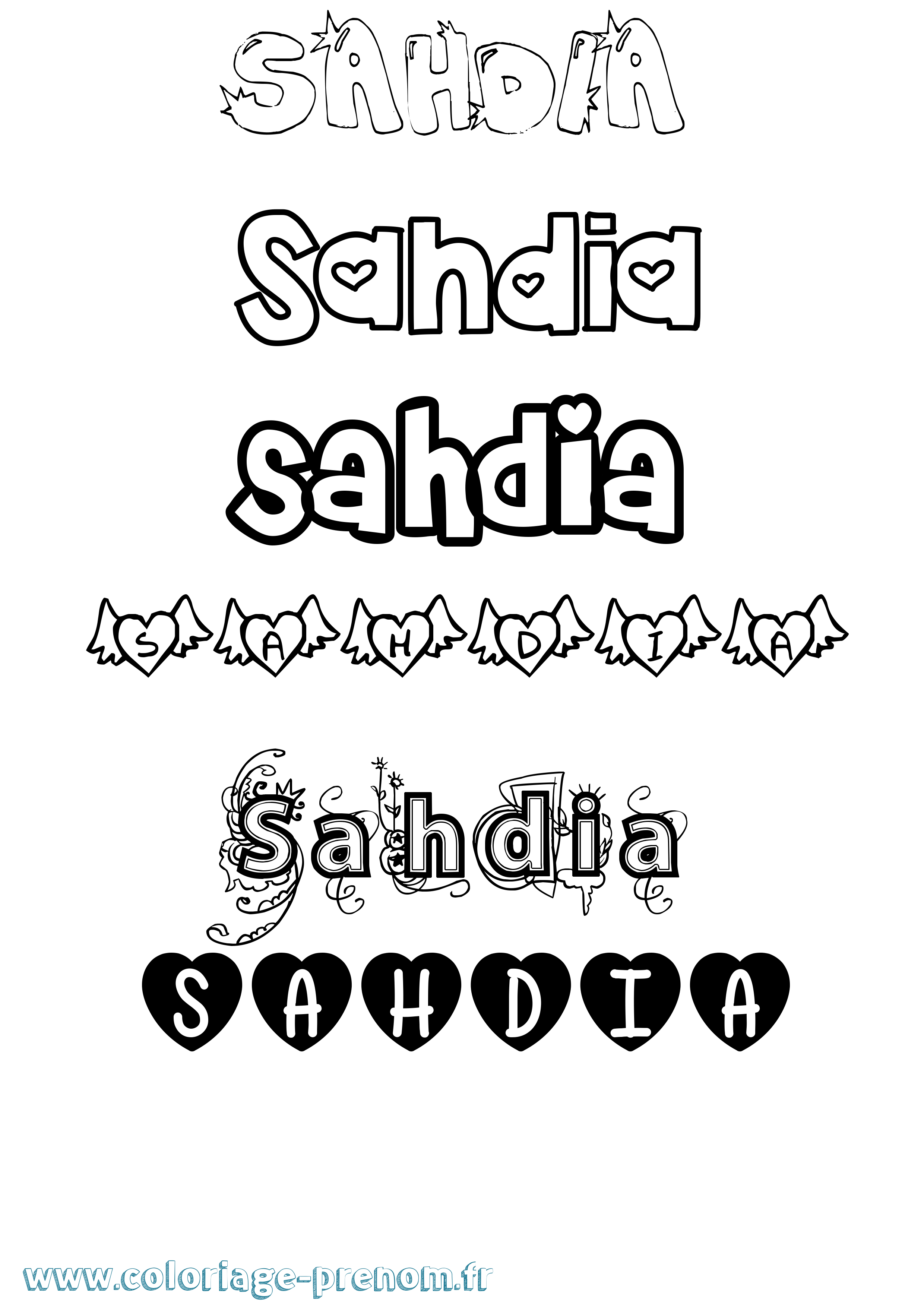 Coloriage Sahdia Girly Coloriage prénom Sahdia Girly